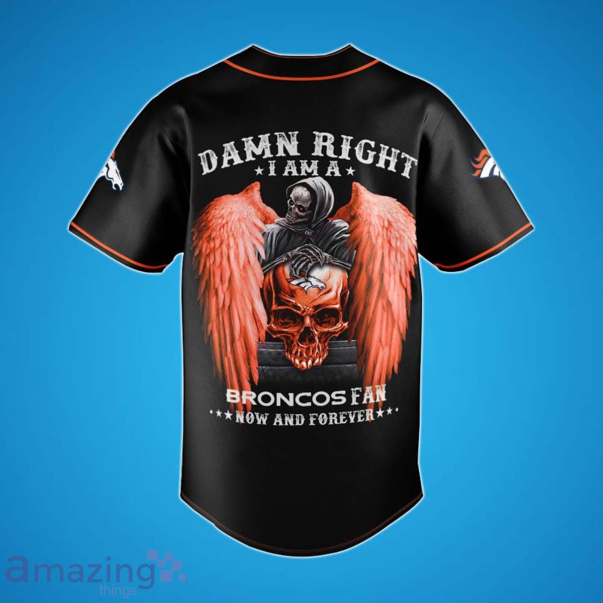 Denver Broncos Damn Right Skull NFL Custom Name & Number Baseball Jersey  Shirt Fans