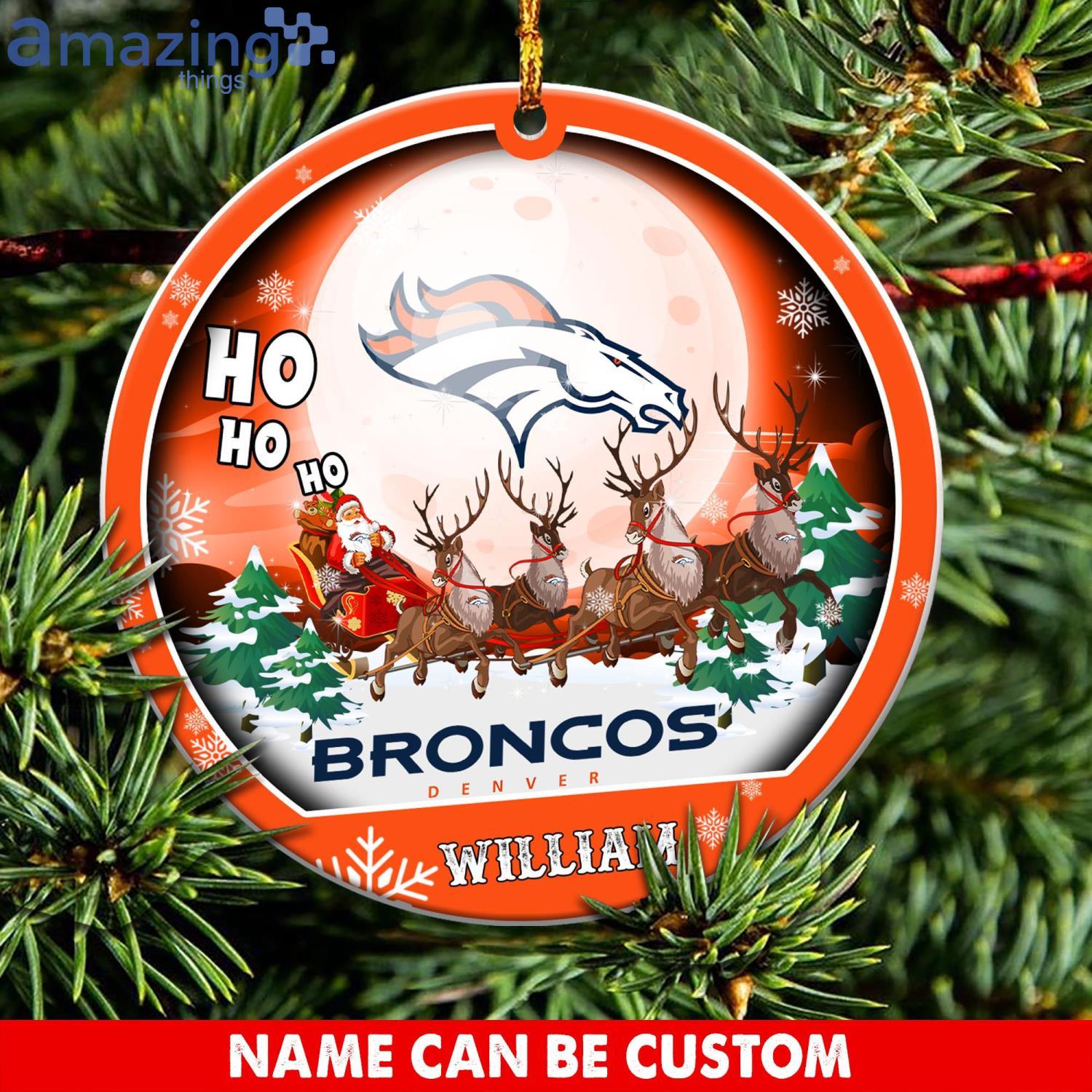 Denver Broncos Ho Ho Ho Santa's Reindeer  NFL Christmas Ornaments Custom Name Product Photo 1