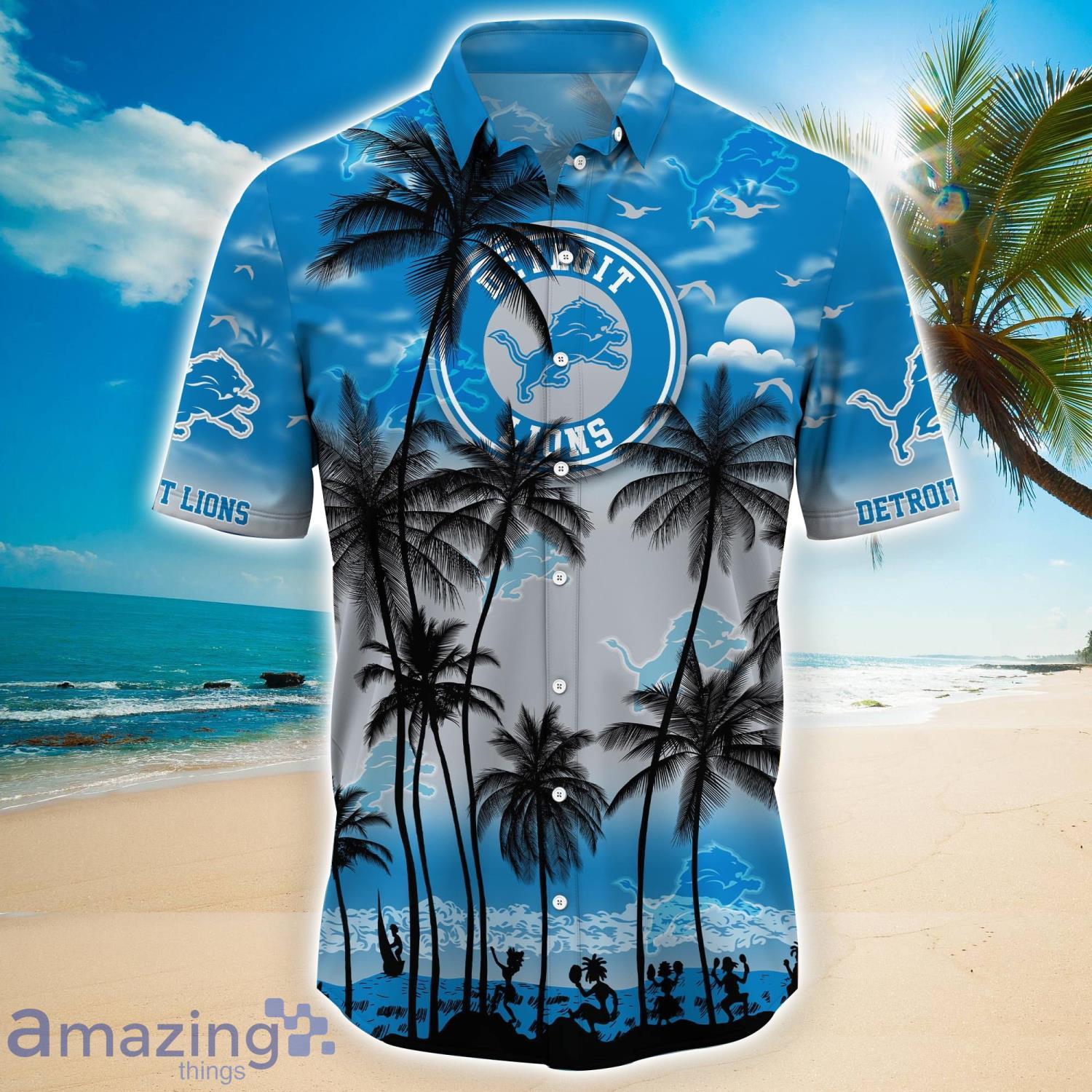 Detroit Lions Vintage Coconut Tree Aloha Hawaiian Shirt