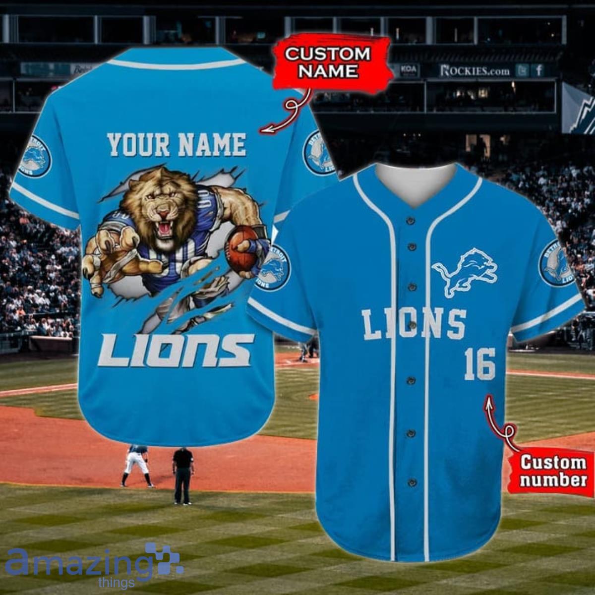 Detroit Lions Custom Name And Number Baseball Jersey NFL Shirt Fan Gifts