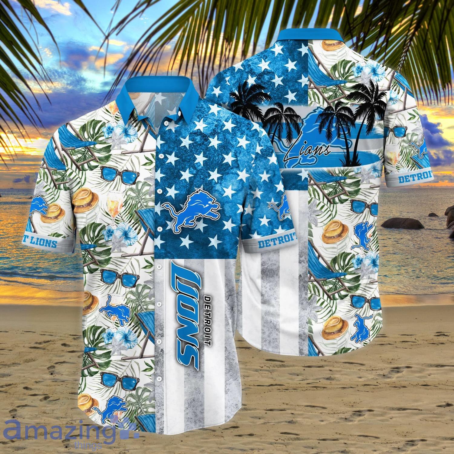 Detroit Lions NFL Flower Funny Summer Beach Pattern Aloha Hawaiian Shirt Product Photo 1