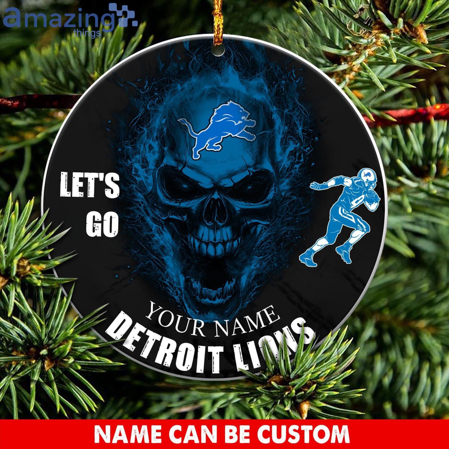 Detroit Lions NFL Let's Go Skull Christmas Ornament Custom Name For Fans