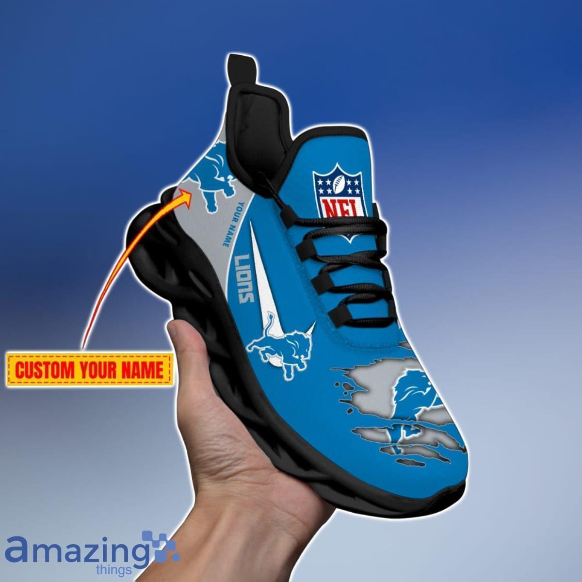 NFL Detroit Lions Custom Name Blue Black Max Soul Shoes Gift For Fans Sport