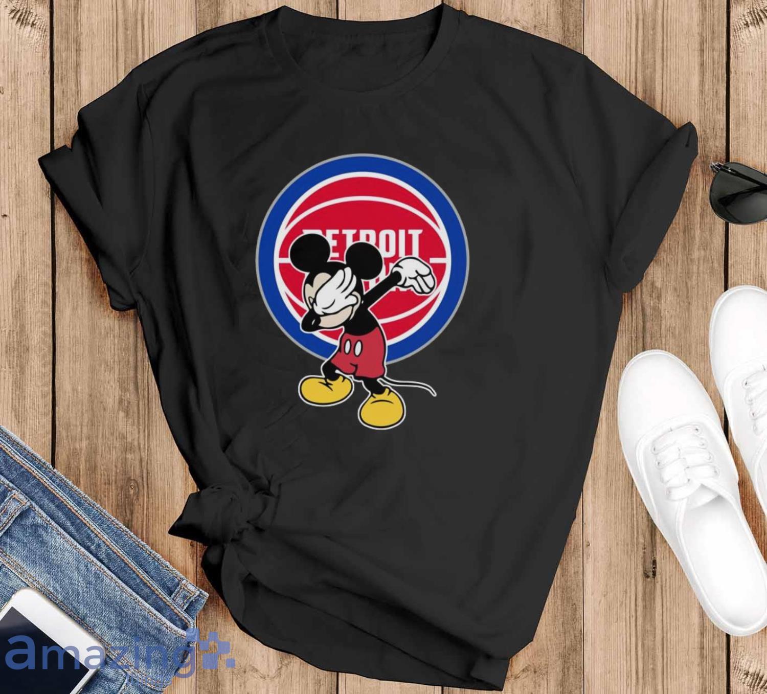 Detroit Pistons NBA Basketball Dabbing Mickey Disney Sports T Shirt For Men And Women - Black T-Shirt