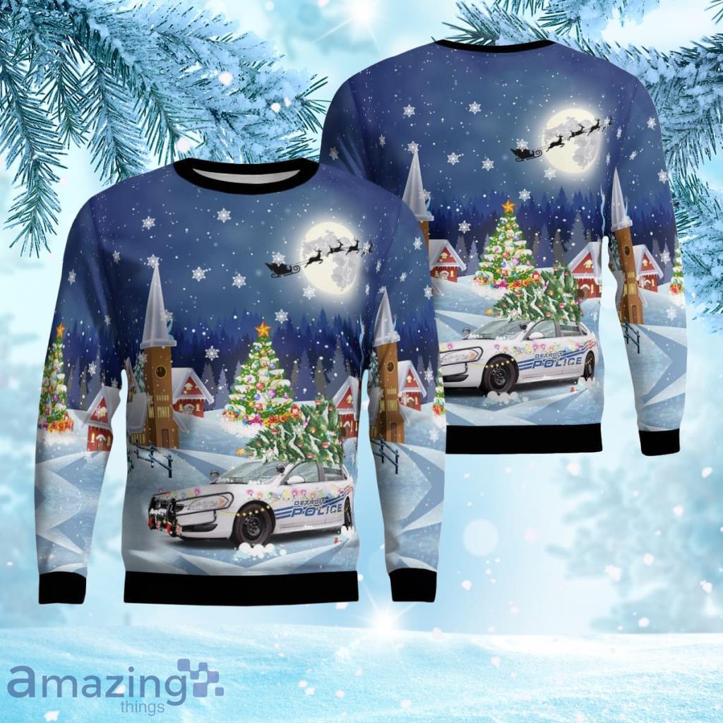 Detroit Police Department Car Christmas Ugly Sweater 3D Product Photo 1