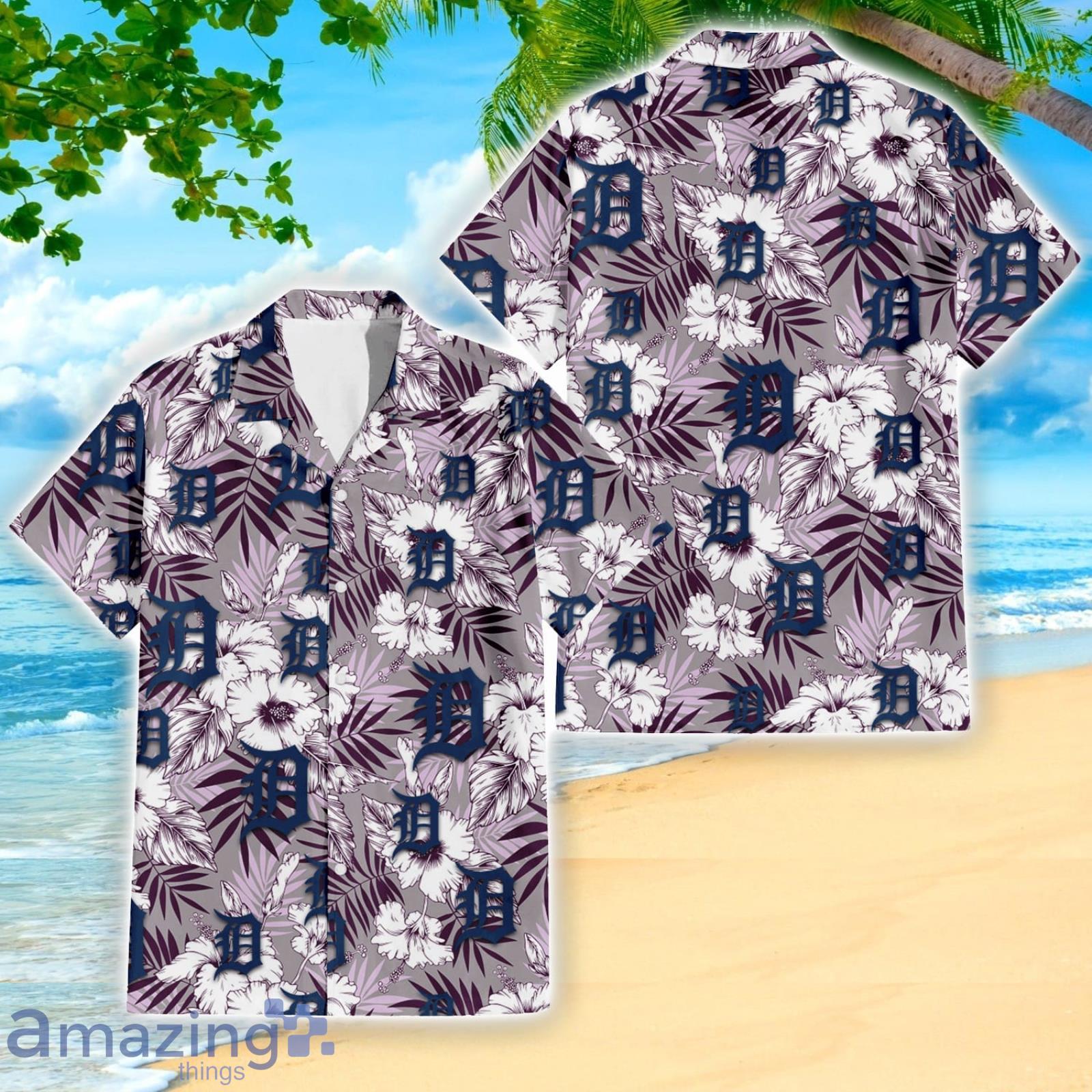 Detroit Tigers Hibiscus Lover Violet Leaves Light 3D Hawaiian Shirt Summer Gift Product Photo 1