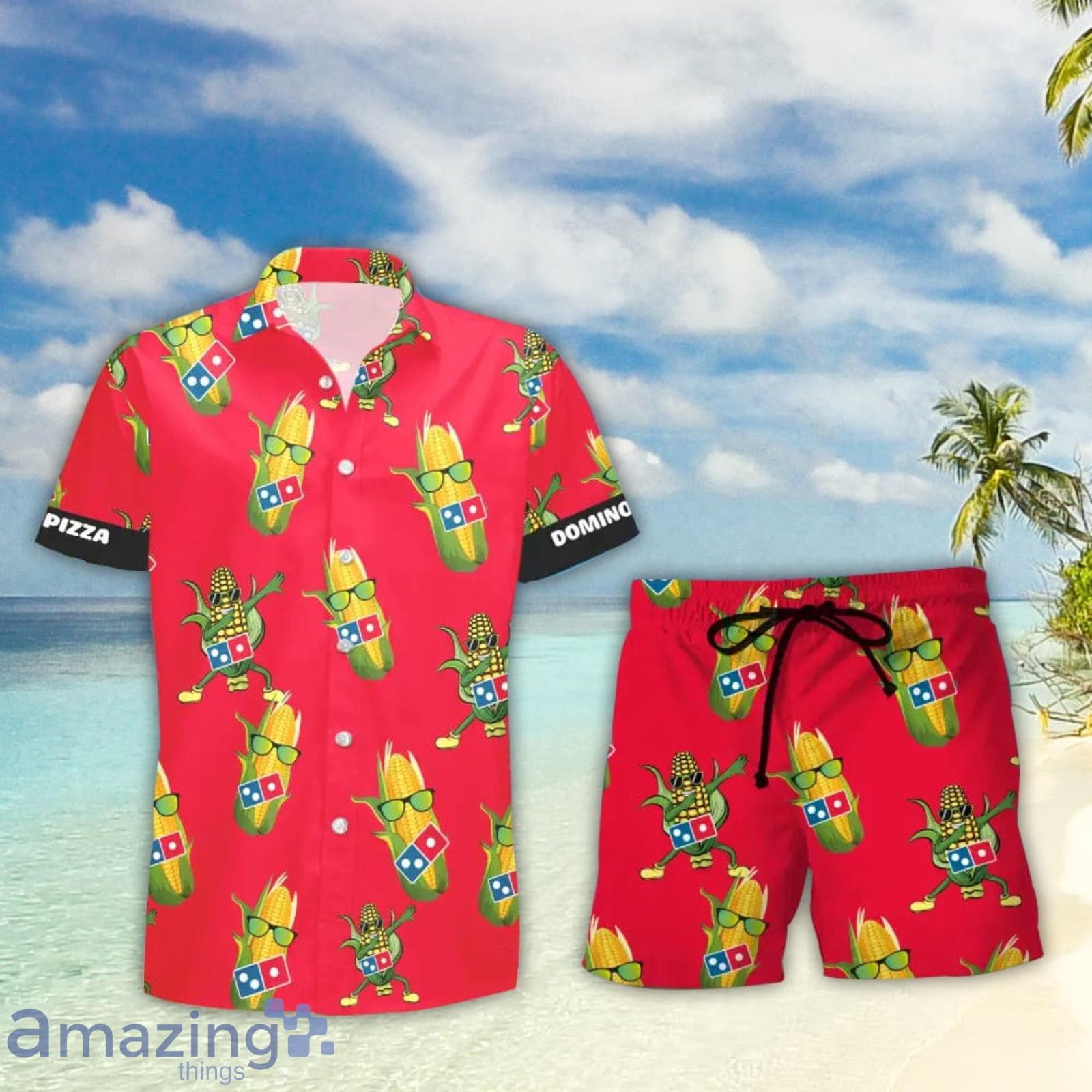 Domino's Pizza Funy Corn Aloha Hawaiian Shirt And Shorts Summer Gift image Domino's Pizza Funy Corn Aloha Hawaiian Shirt And Shorts Summer Gift