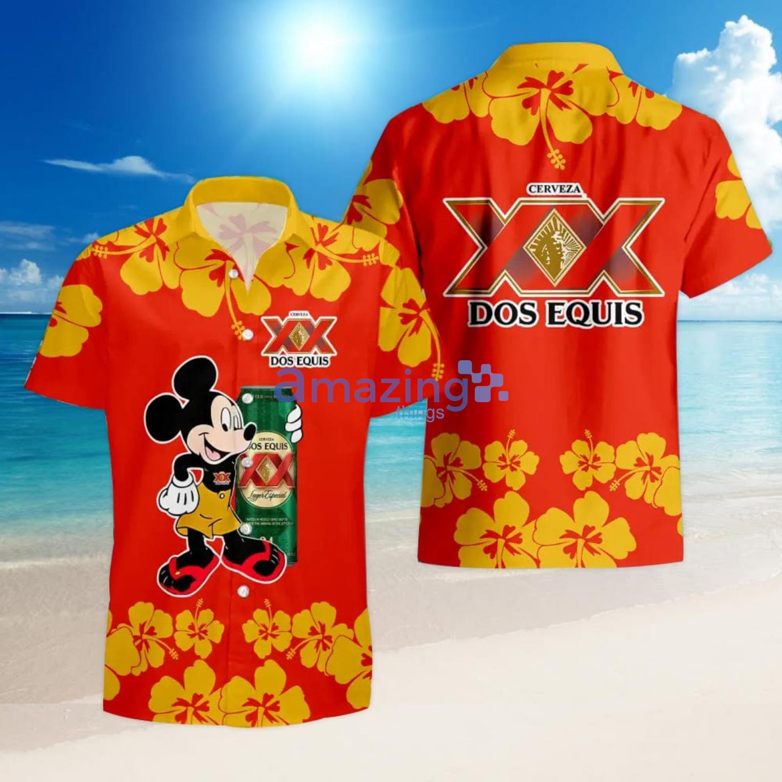 Dos Equis Funny Mickey Mouse Hibicus Flower Hawaiian Shirt And Shorts Product Photo 1