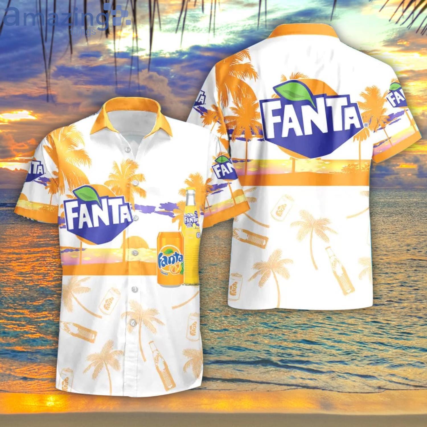 Fanta Tropical Palm Tree Hawaiian Shirt And Shorts For Beach Lovers image Fanta Tropical Palm Tree Hawaiian Shirt And Shorts For Beach Lovers Product Photo 2