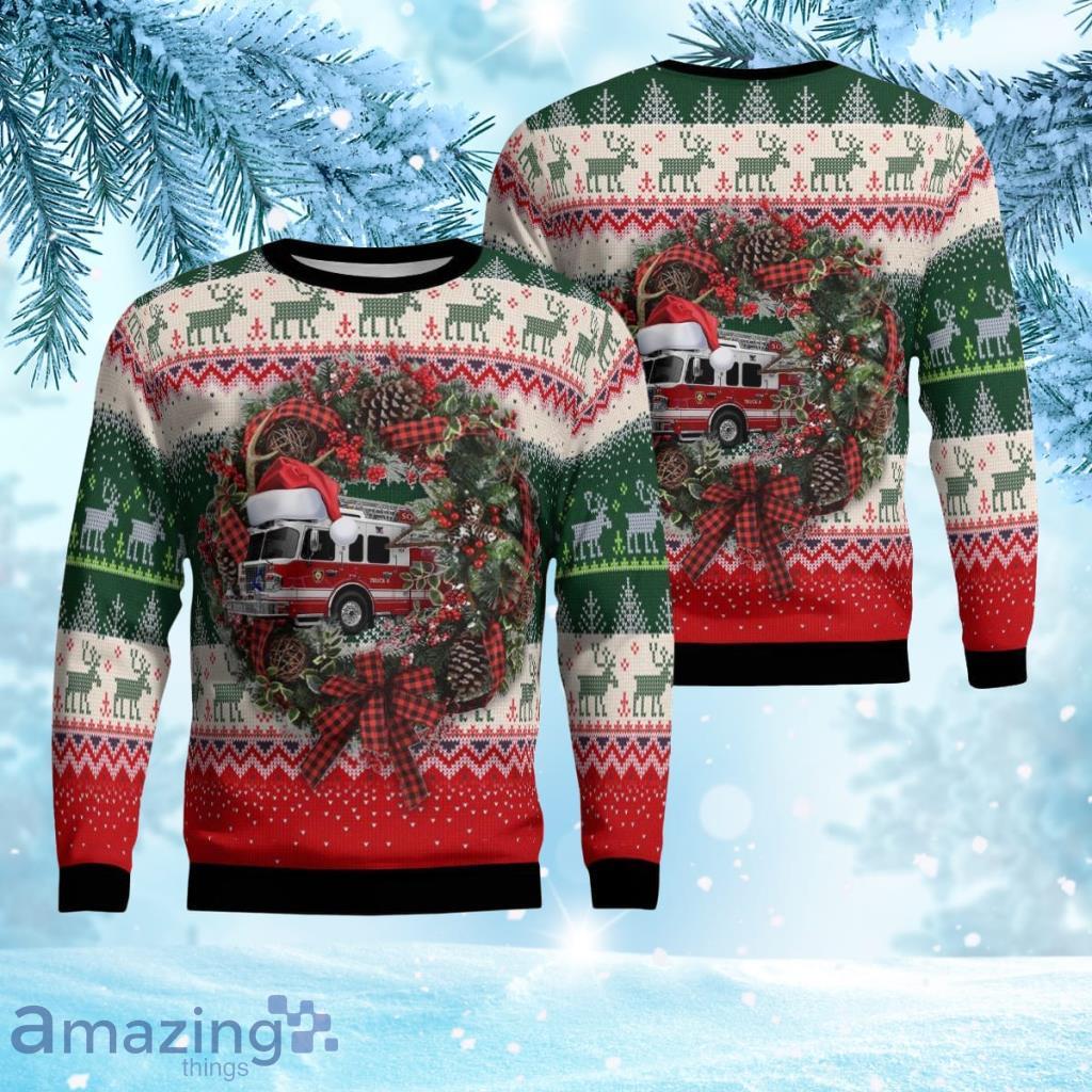 Farmingdale, New York, South Farmingdale Fire Department Christmas Ugly Sweater 3D Product Photo 1