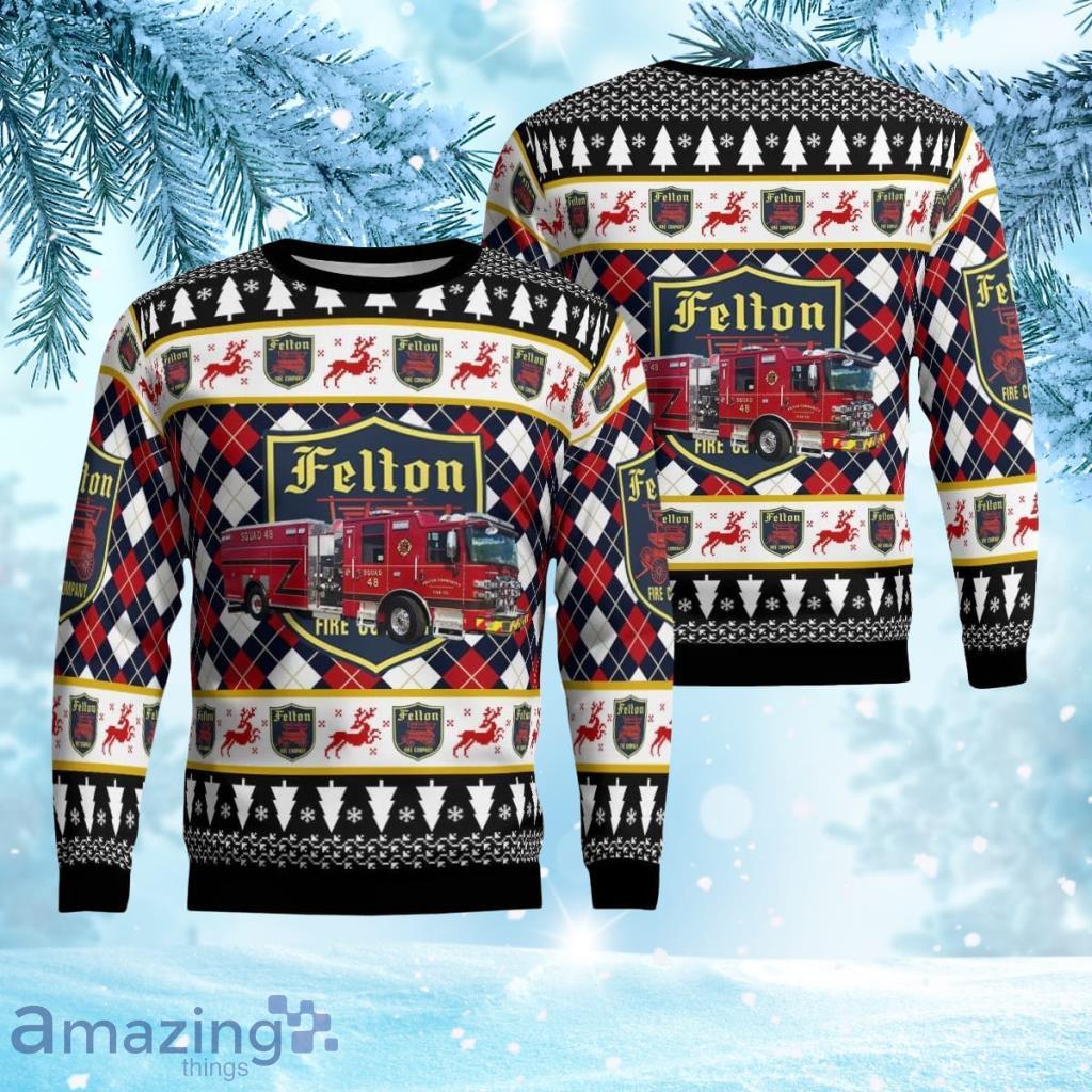 Felton, Delaware, Felton Community Fire Company Squad 48 Christmas Ugly Sweater 3D Product Photo 1