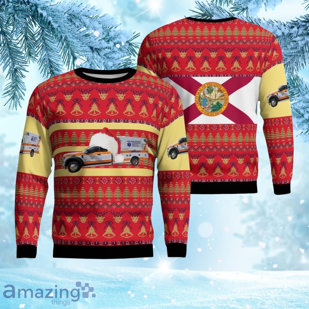 Florida, Volusia County Ems Christmas Ugly Sweater 3D Product Photo 1