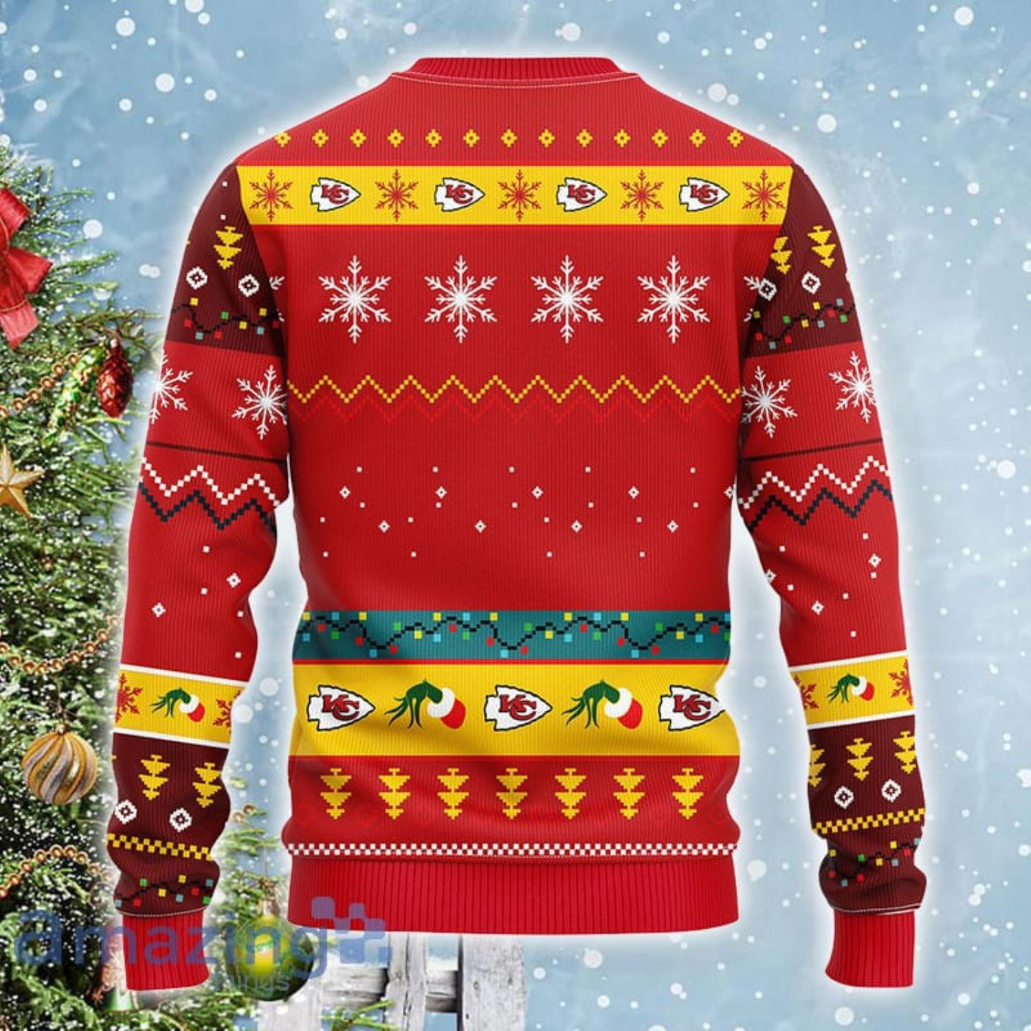 For NFL Fans Kansas City Chiefs Grinch Hand Funny Christmas Gift Ugly  Christmas Sweater