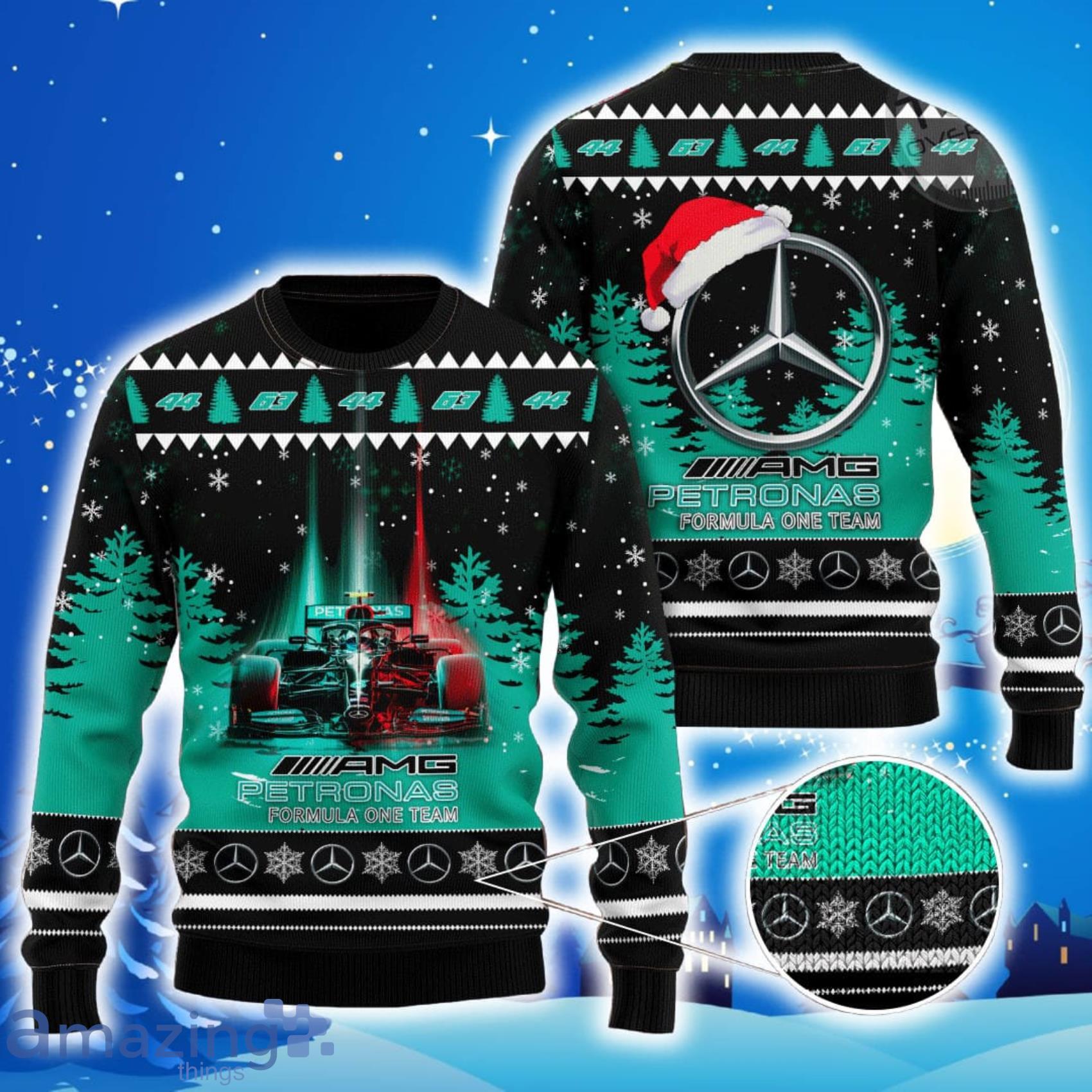 Formula One Team Mercedes AMG Petronas All Over Print Christmas Knitting Ugly Sweater Product Photo 1