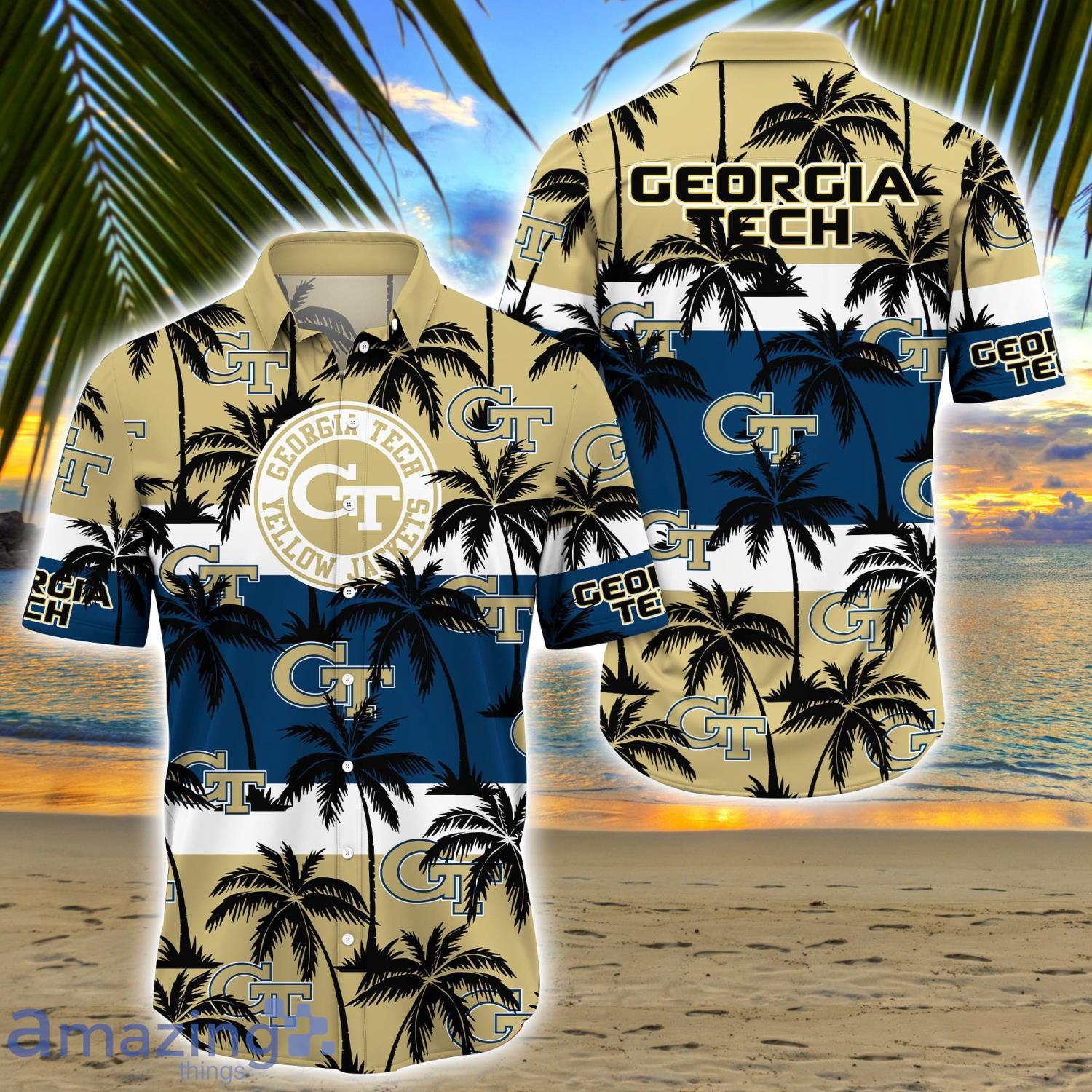 Georgia Tech Yellow Jackets All Over Print Logo And Coconut Trending Summer Gift Aloha Hawaiian Shirt Product Photo 1