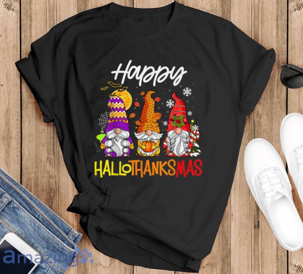 Gnomes Hallothanksmas Halloween Thanksgiving Christmas T Shirt Product Photo 1