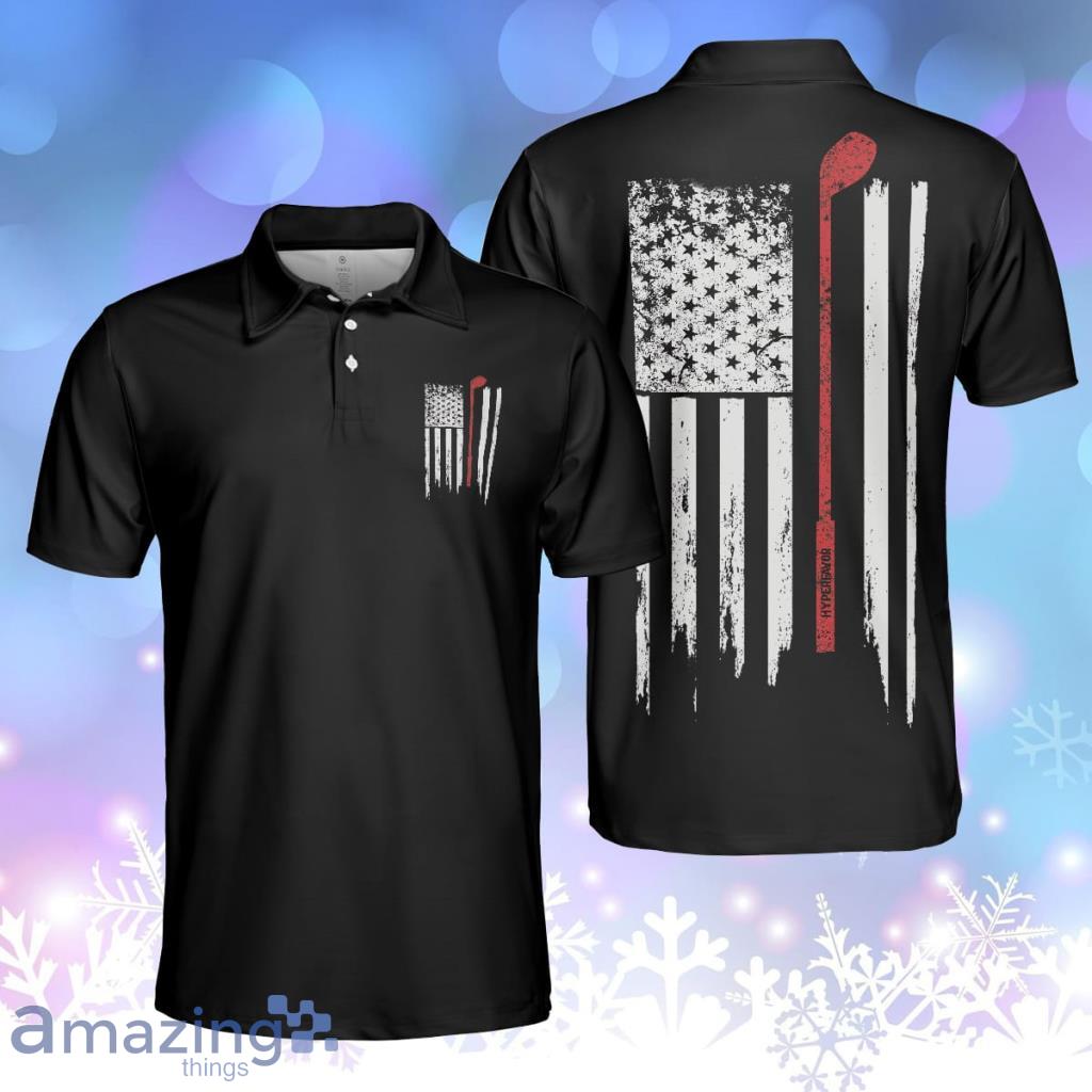 Golf Nation Golf Polo Shirt, Black And White American Flag Polo Shirt, Patriotic For Men Product Photo 1