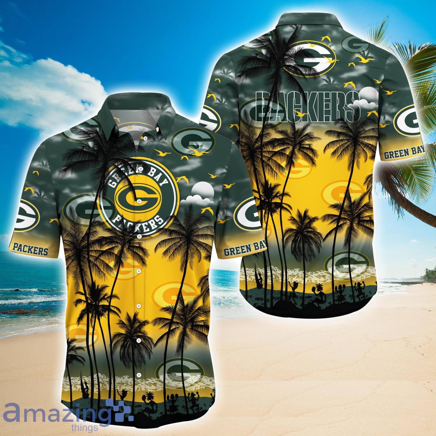 Green Bay Packers 2 Piece Hawaiian Shirts Beach Shorts Set 1/4 Zip