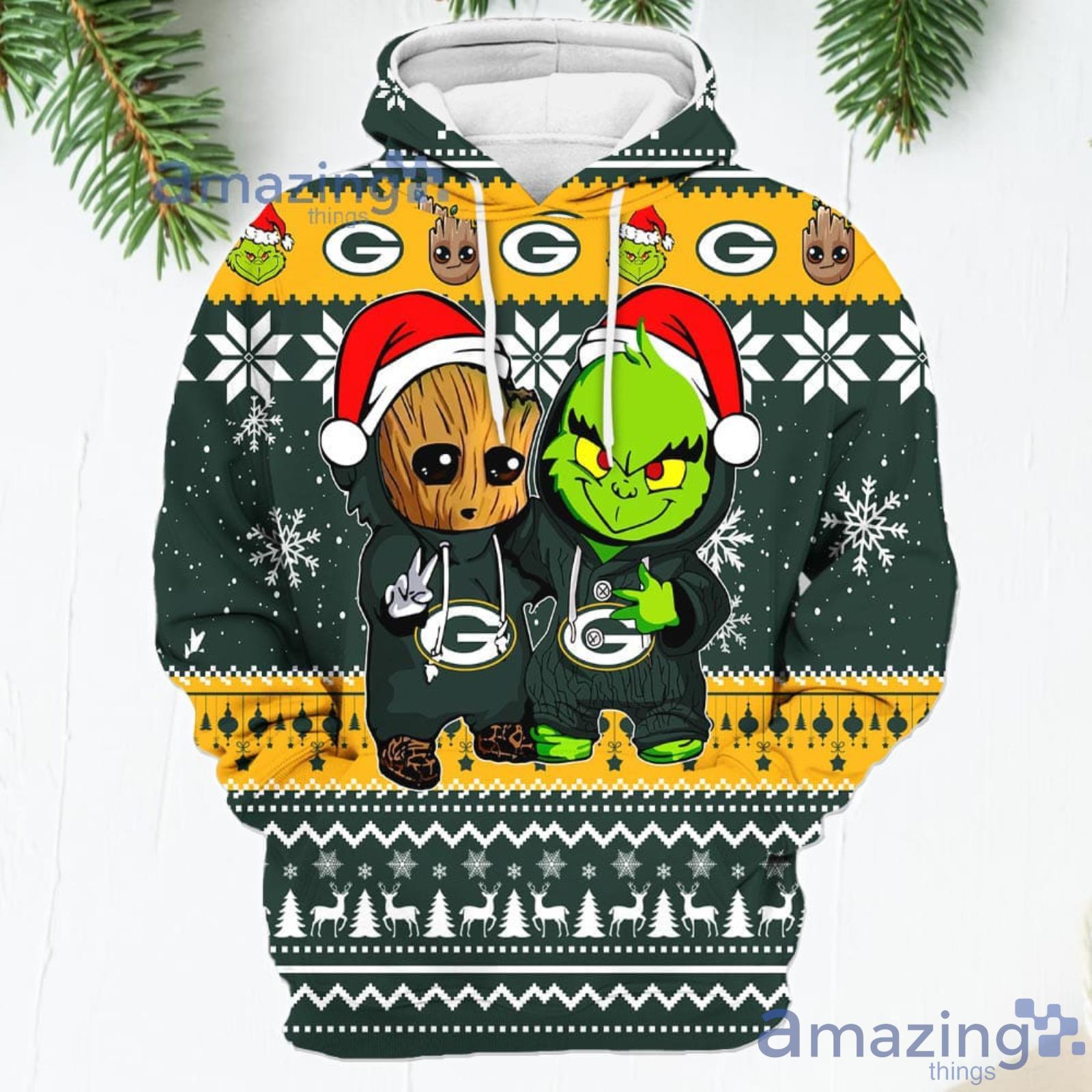 Seattle Seahawks Baby Groot And Grinch Best Friends 3D Hoodie Christmas  Sweater