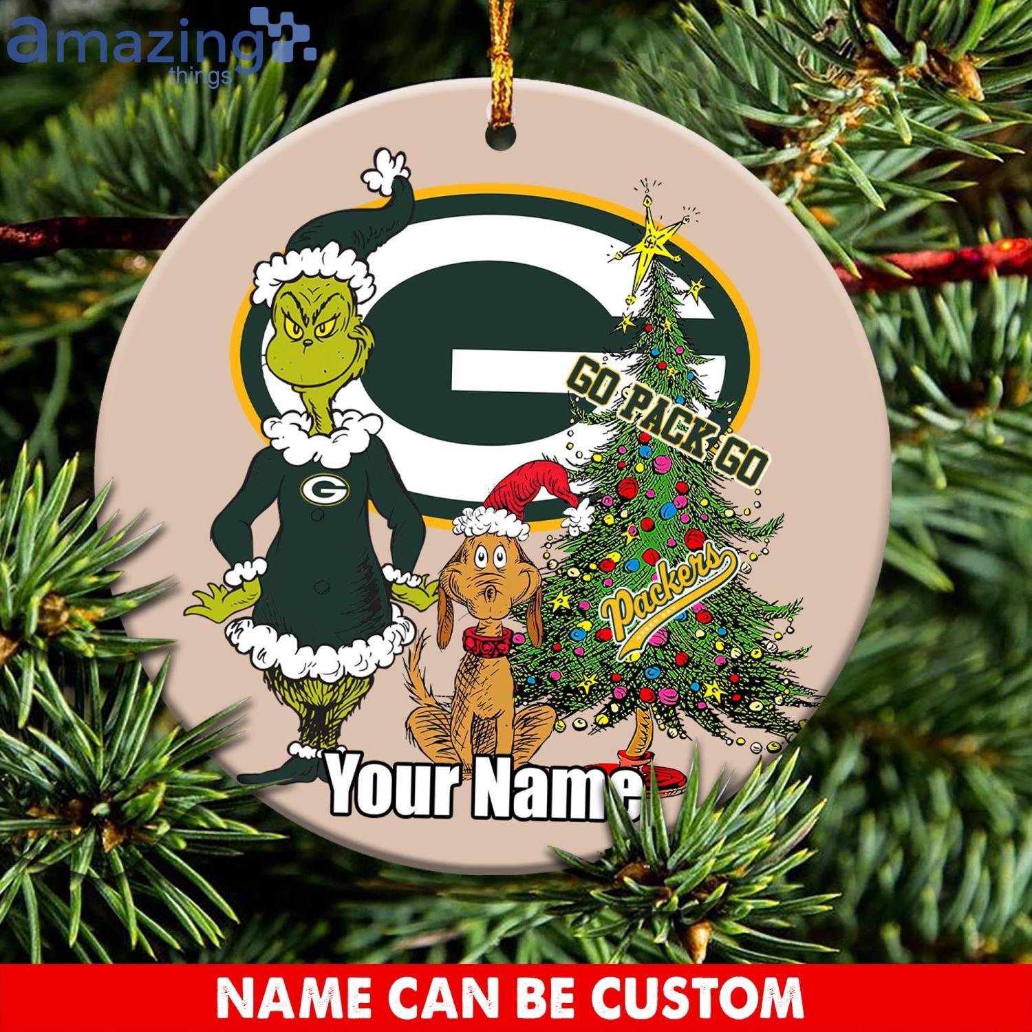 Green Bay Packers Logo NFL Ugly Grinch Christmas Ornament Custom Name Product Photo 1