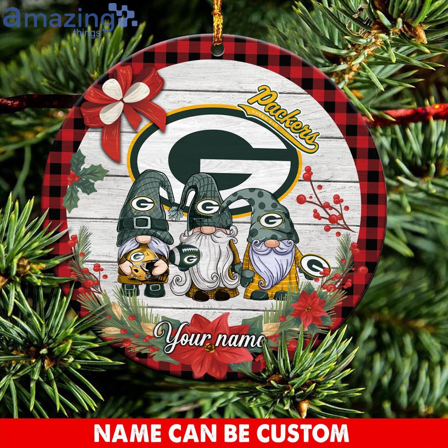 Green Bay Packers NFL Cute Gnome Christmas Ornament Custom Name Product Photo 1