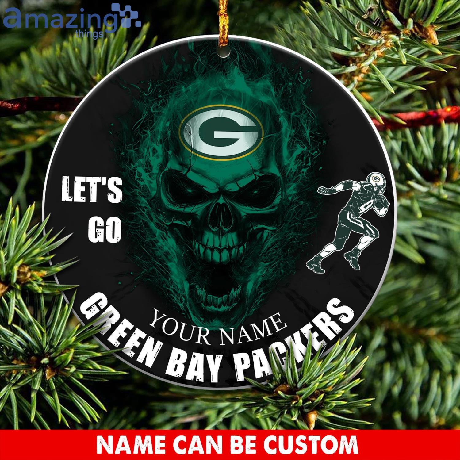 Green Bay Packers NFL Lets Go Skull Christmas Ornament Custom Name For Fans Product Photo 1