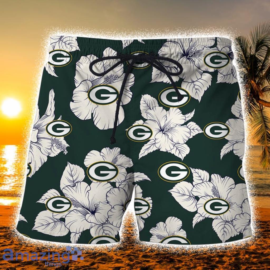 Green Bay Packers Tropical Floral Hawaiian Shorts Gift For Fans