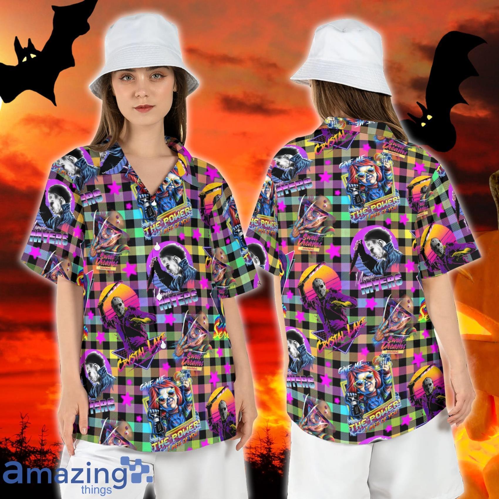 Halloween Horror Checkered Horror Characters Scary Movies Hawaiian Shirt For Men And Women Product Photo 1