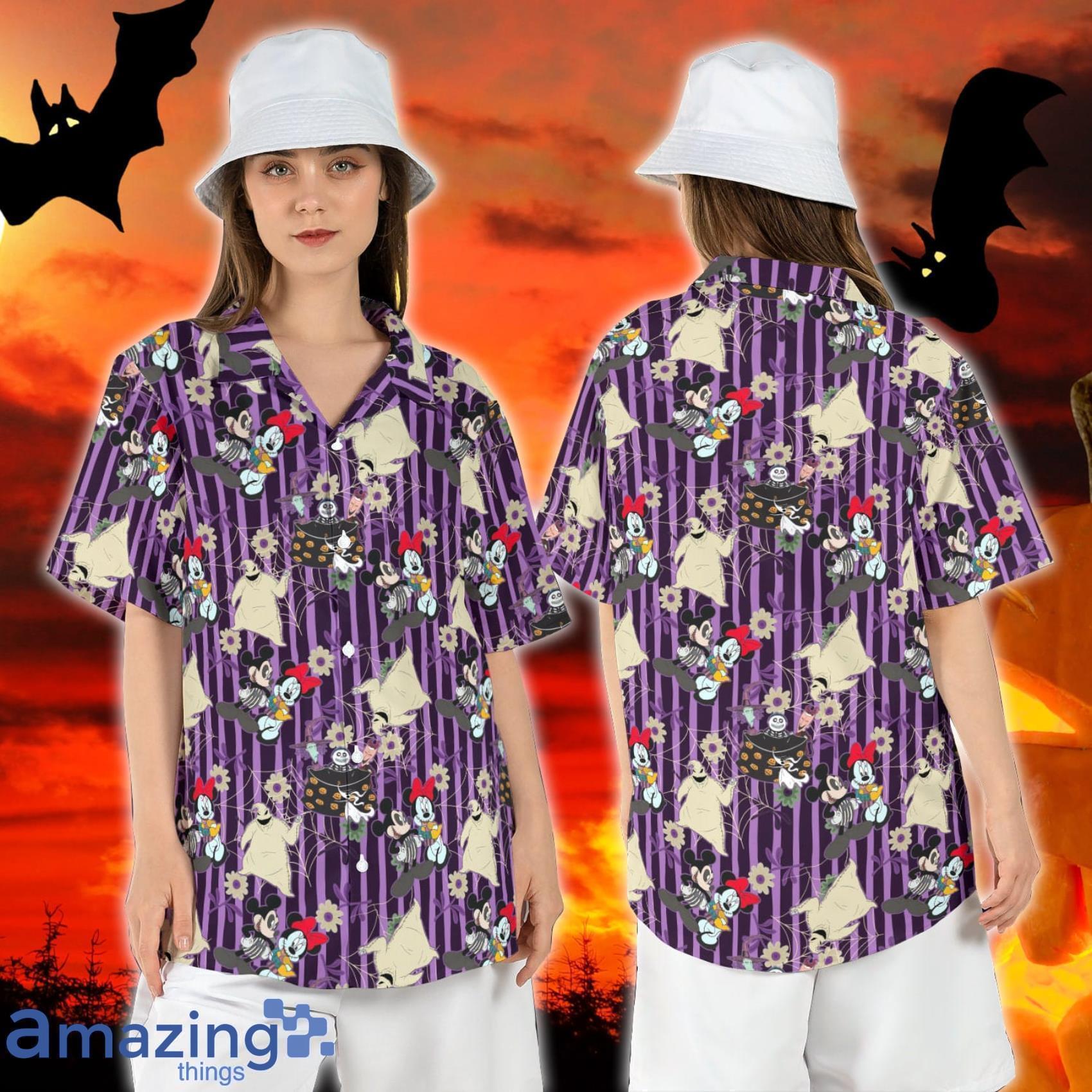 Halloween Mickey Minnie Cosplay Jack Sally Nightmare Before Christmas Disneyland Halloween Hawaiian Shirt Product Photo 1