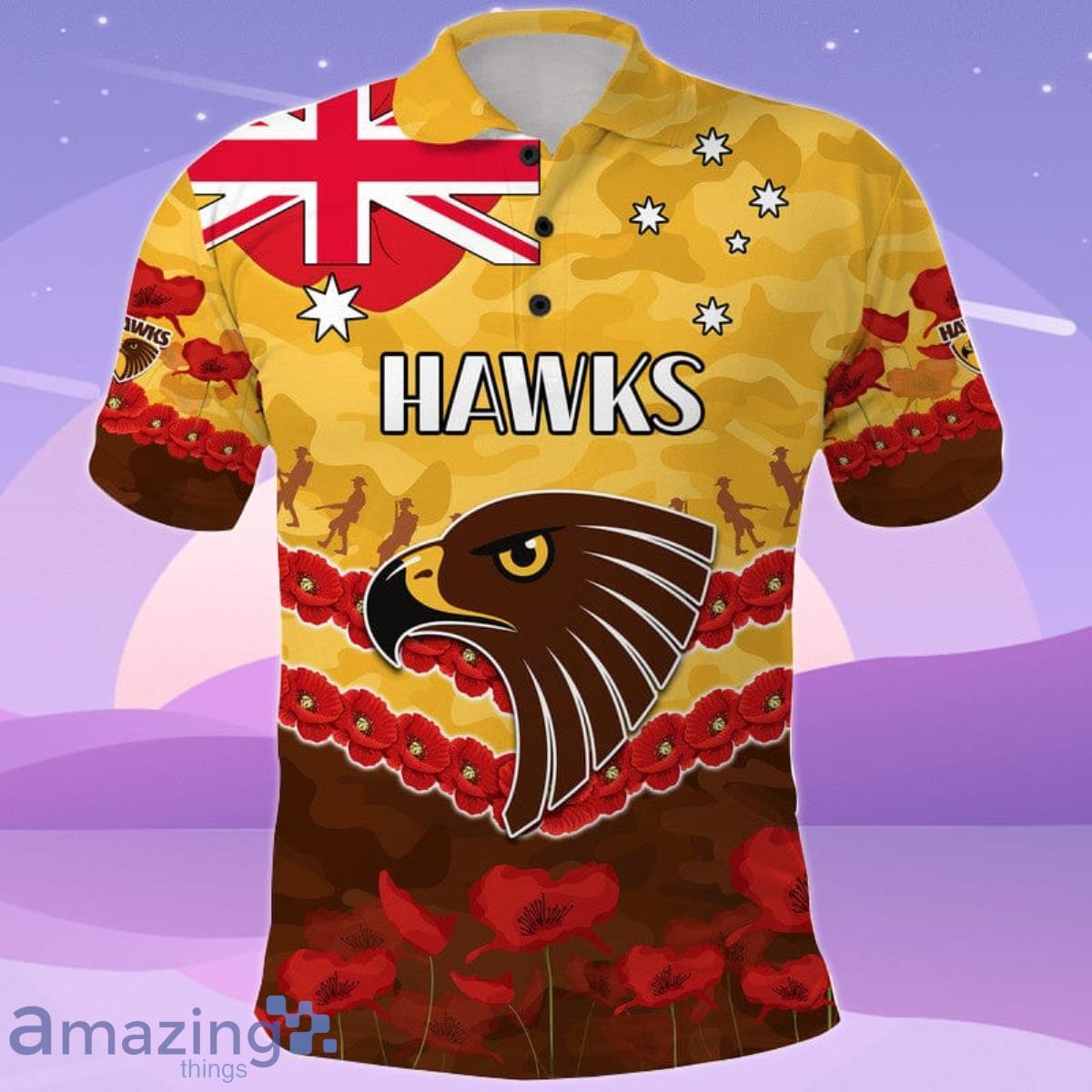 Hawks Football ANZAC Polo Shirt Lest We Forget Product Photo 1