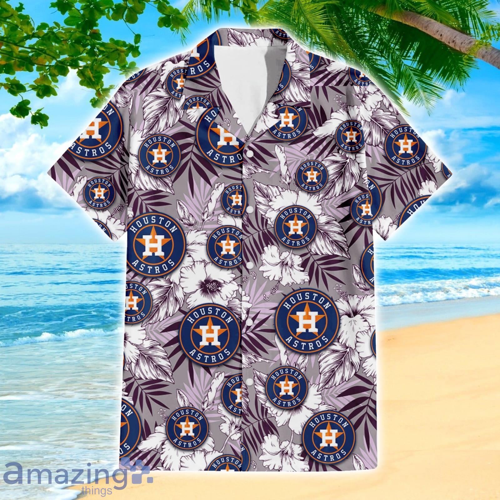Houston Astros Hibiscus Lover Violet Leaves Light 3D Hawaiian Shirt Summer Gift image Houston Astros Hibiscus Lover Violet Leaves Light 3D Hawaiian Shirt Summer Gift Product Photo 3