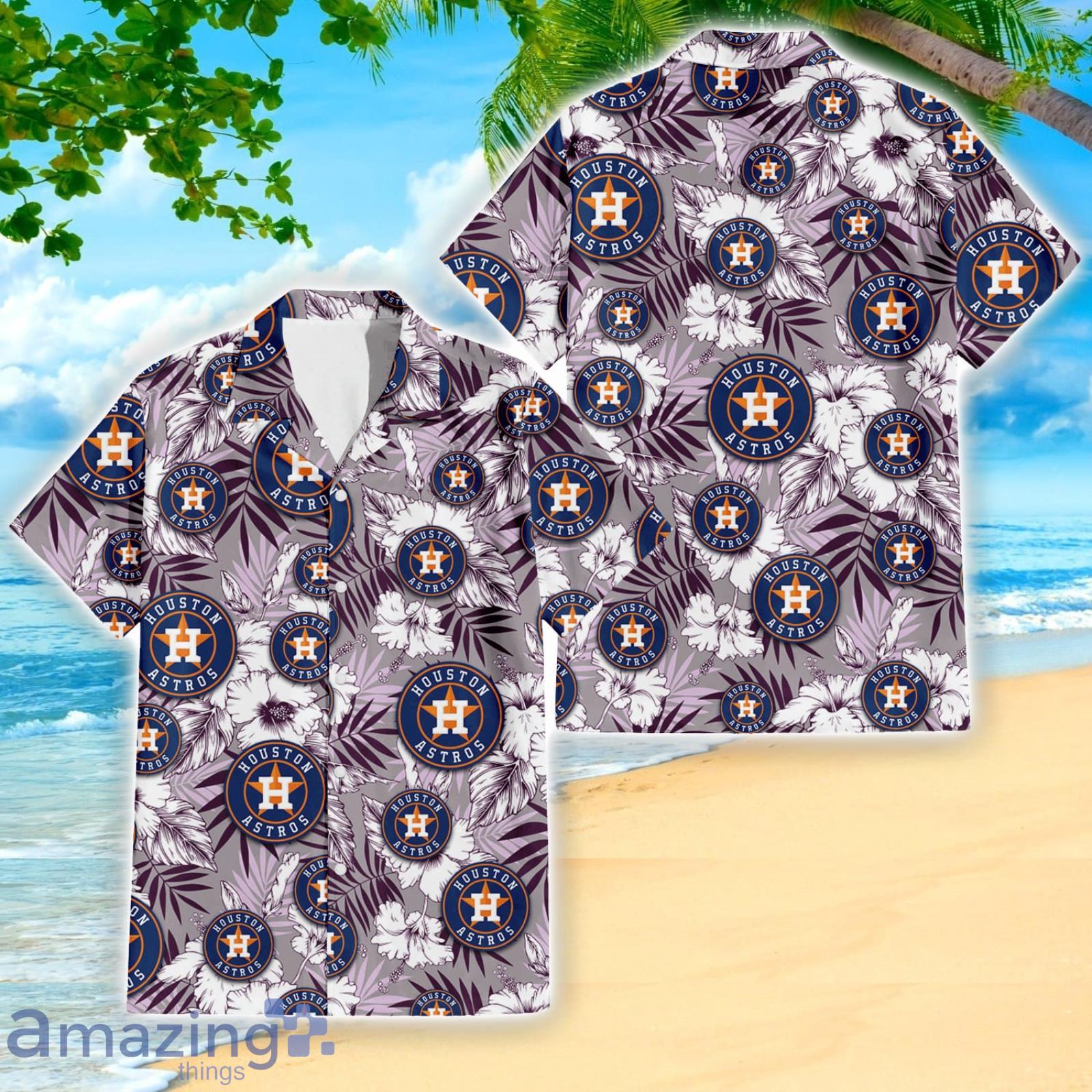 Houston Astros Hibiscus Lover Violet Leaves Light 3D Hawaiian Shirt Summer Gift Product Photo 1
