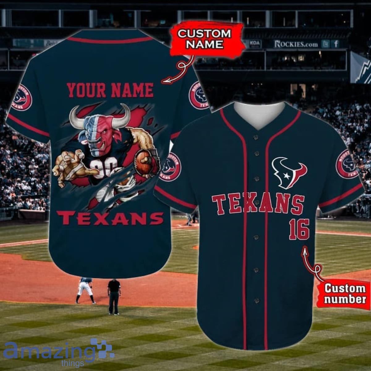 Houston Texans Custom Name And Number Baseball Jersey NFL Shirt Fan Gifts