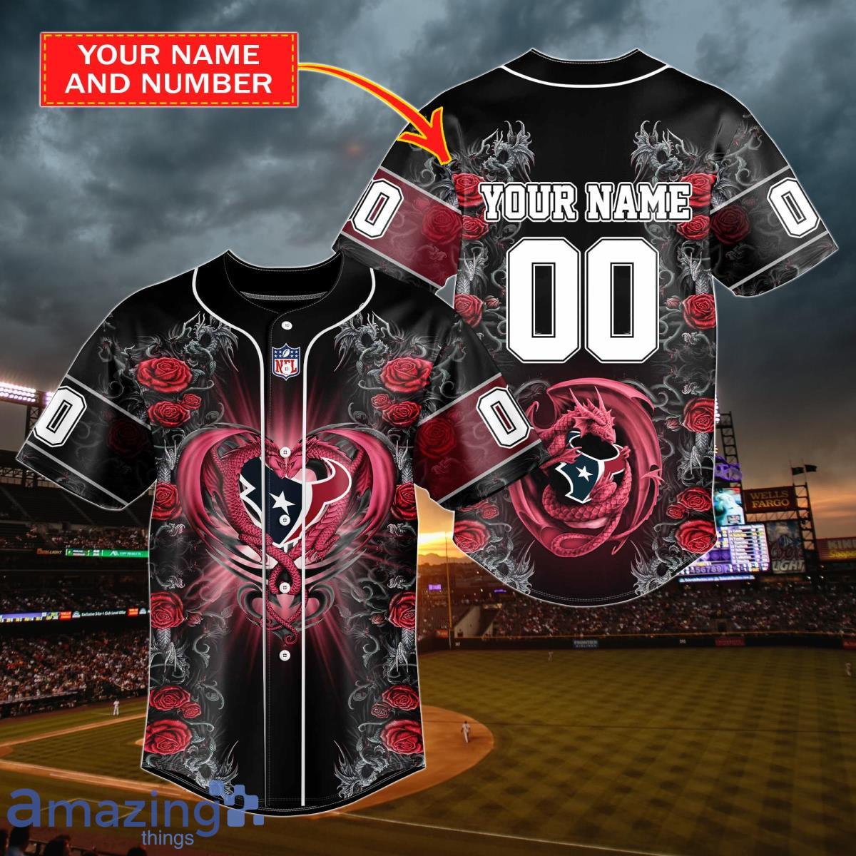 Houston Texans Personalized Name & Number NFL Dragon Baseball Shirt Best Gift Fans Product Photo 1