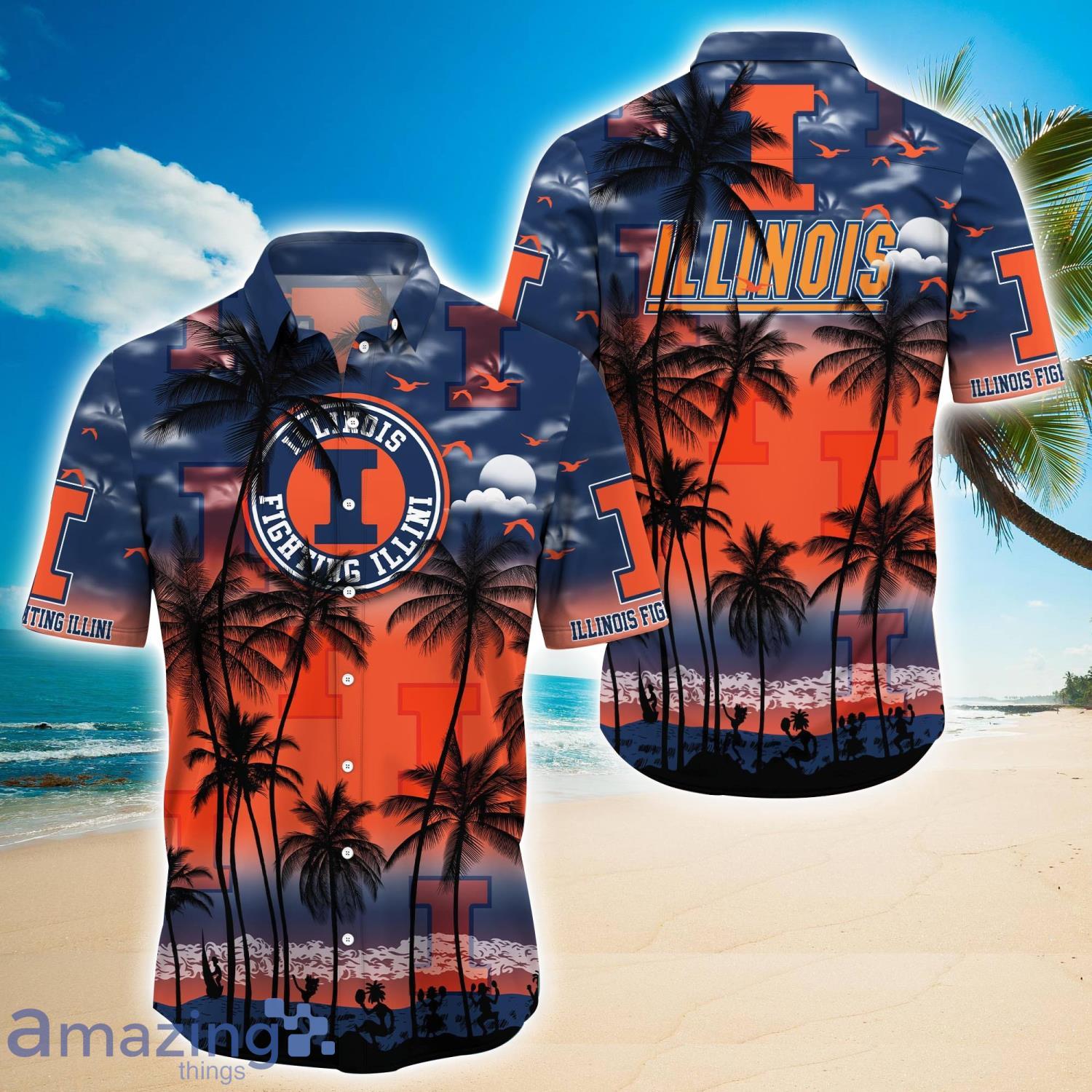 Illinois Fighting Illini 2023 Trending Aloha Hawaiian Shirt Summer Gift For Beach Lover Product Photo 1