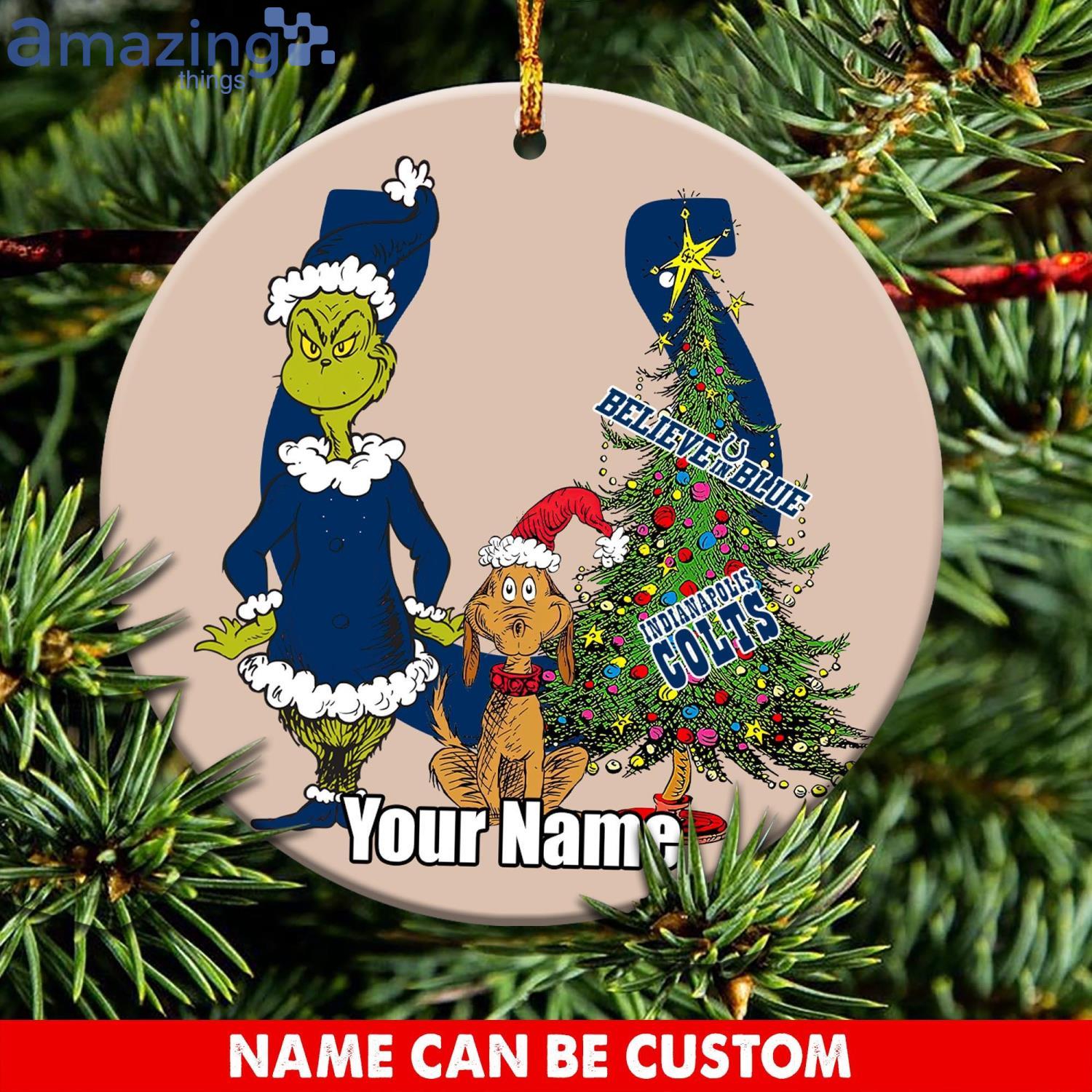 Indianapolis Colts Logo NFL Ugly Grinch Christmas Ornament Custom Name Product Photo 1 Indianapolis Colts Logo NFL Ugly Grinch Christmas Ornament Custom Name Product Photo 1
