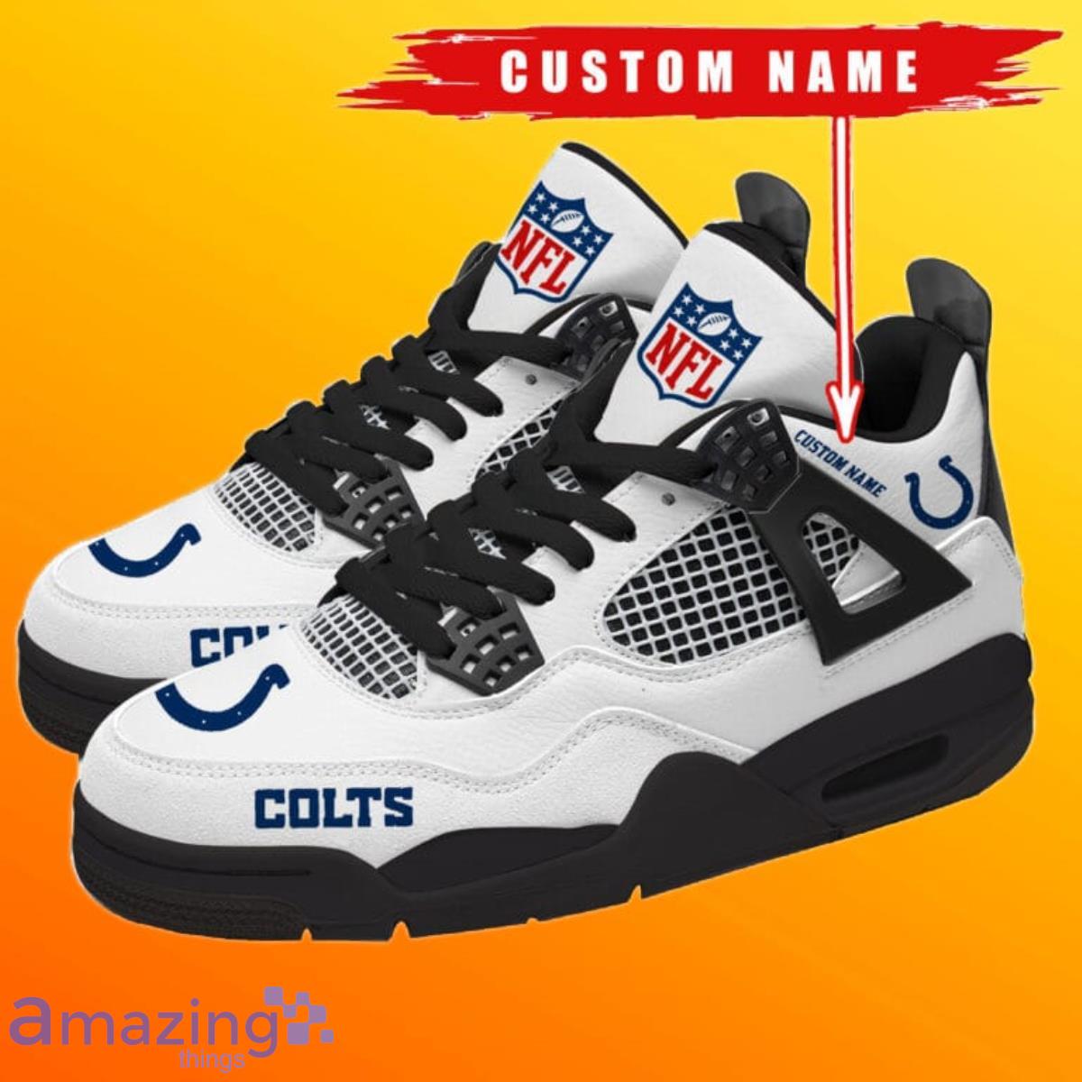 Indianapolis Colts Personalized Name NFL Air Jordan 4 Trending Sneaker Unique Gift For Fans image Indianapolis Colts Personalized Name NFL Air Jordan 4 Trending Sneaker Unique Gift For Fans Product Photo 2