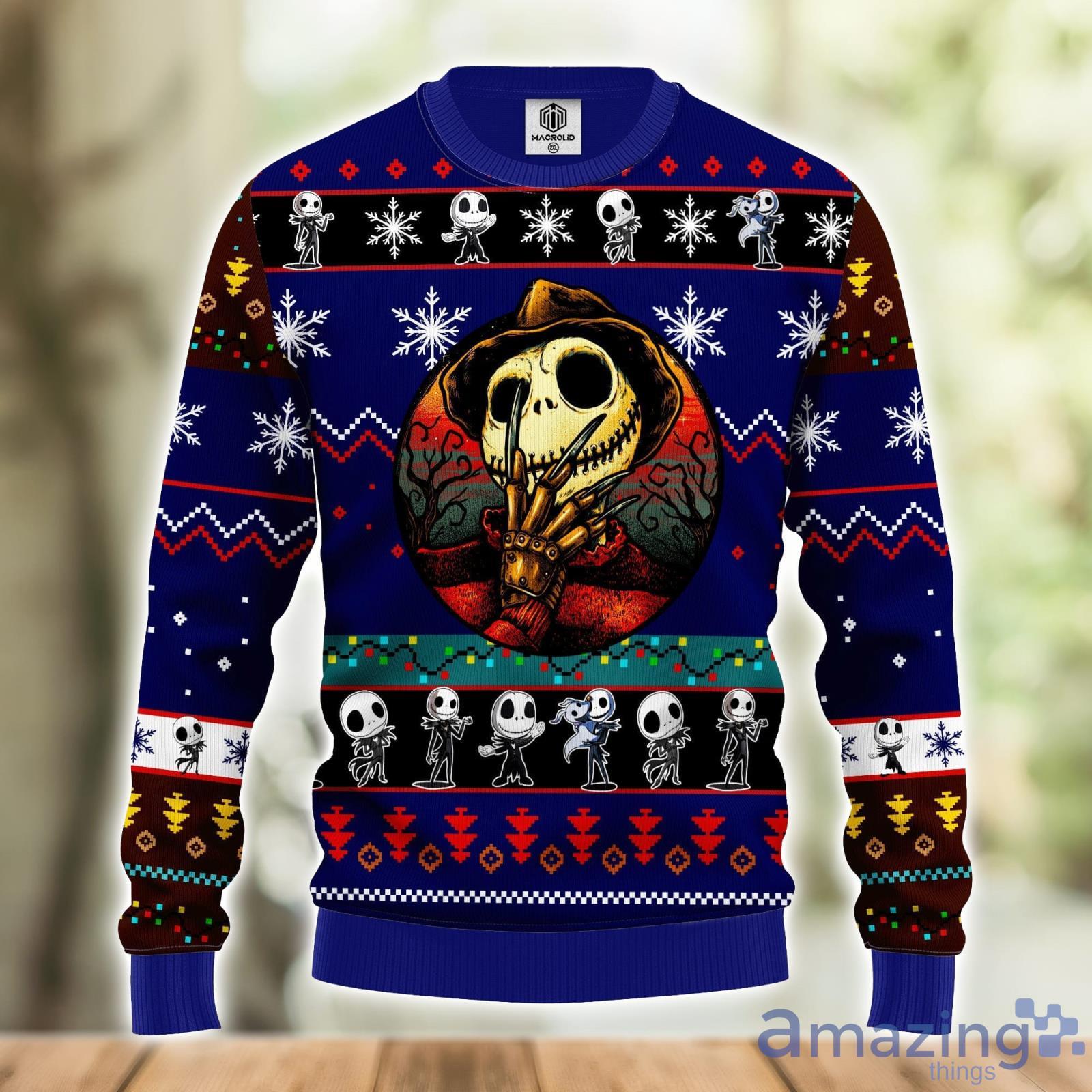 Jack Skellington Halloween Ugly Christmas Sweater Blue 1 Amazing Gift Men And Women Christmas Gift Product Photo 1