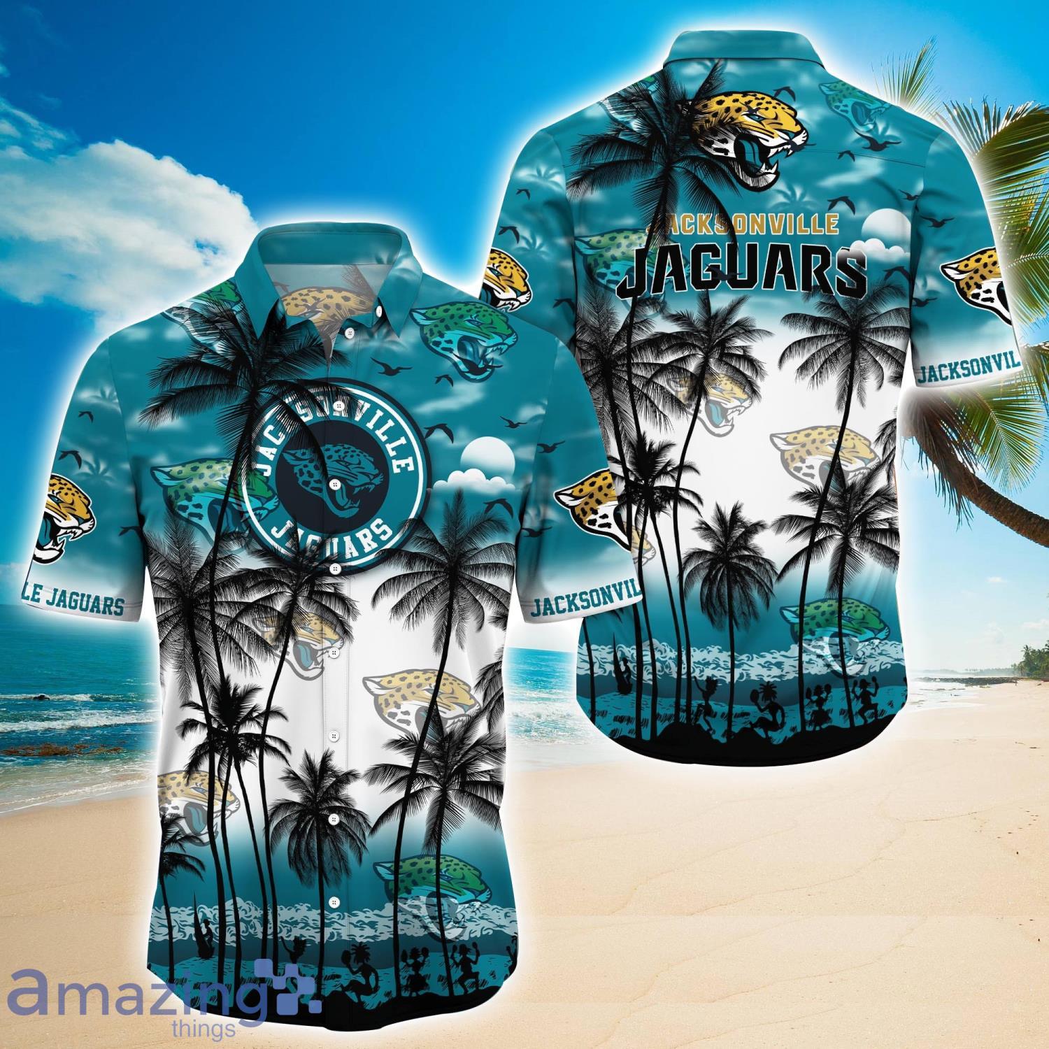 Jacksonville Jaguars Mens Casual Button Down Tops Summer Casual Beach Tops