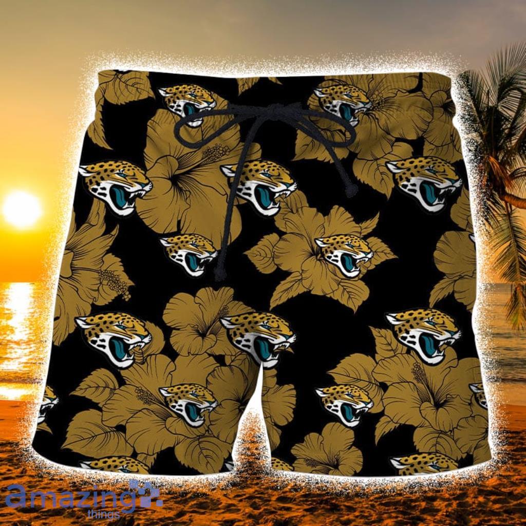 Jacksonville Jaguars Tropical Floral Hibicus Black Hawaiian Shorts Gift For Fans Product Photo 1