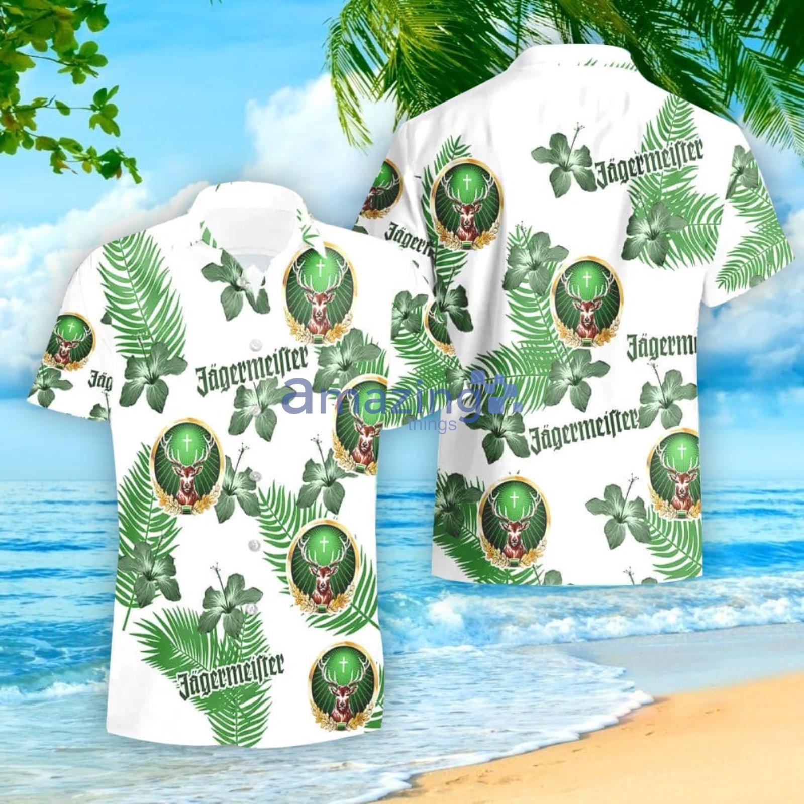 Jagermeister Hibiscus Flower Pattern Hawaiian Shirt And Short For Men And Women image Jagermeister Hibiscus Flower Pattern Hawaiian Shirt And Short For Men And Women Product Photo 2