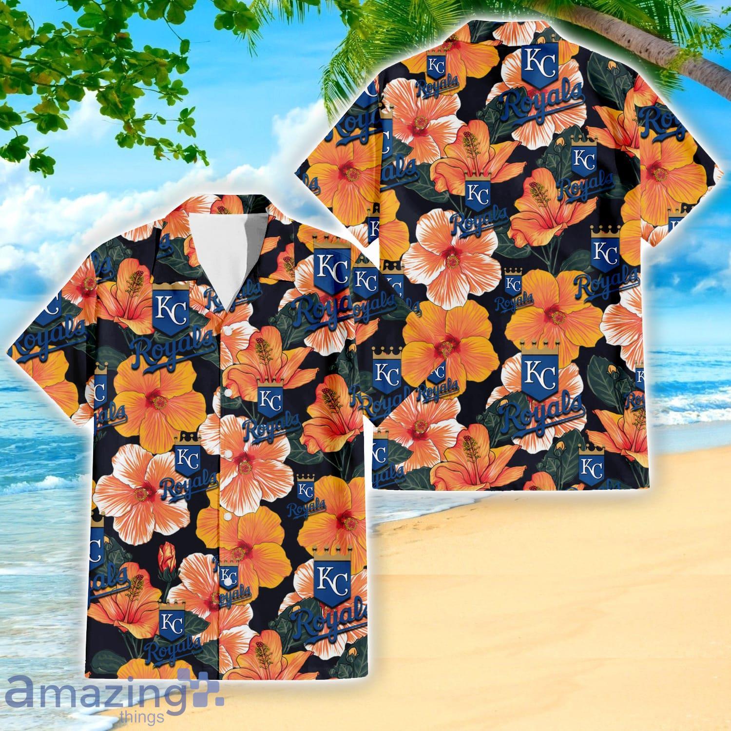 Kansas City Royals Big Logo And Orange Hibiscus Hawaiian Shirt Sport Fans Gift Product Photo 1