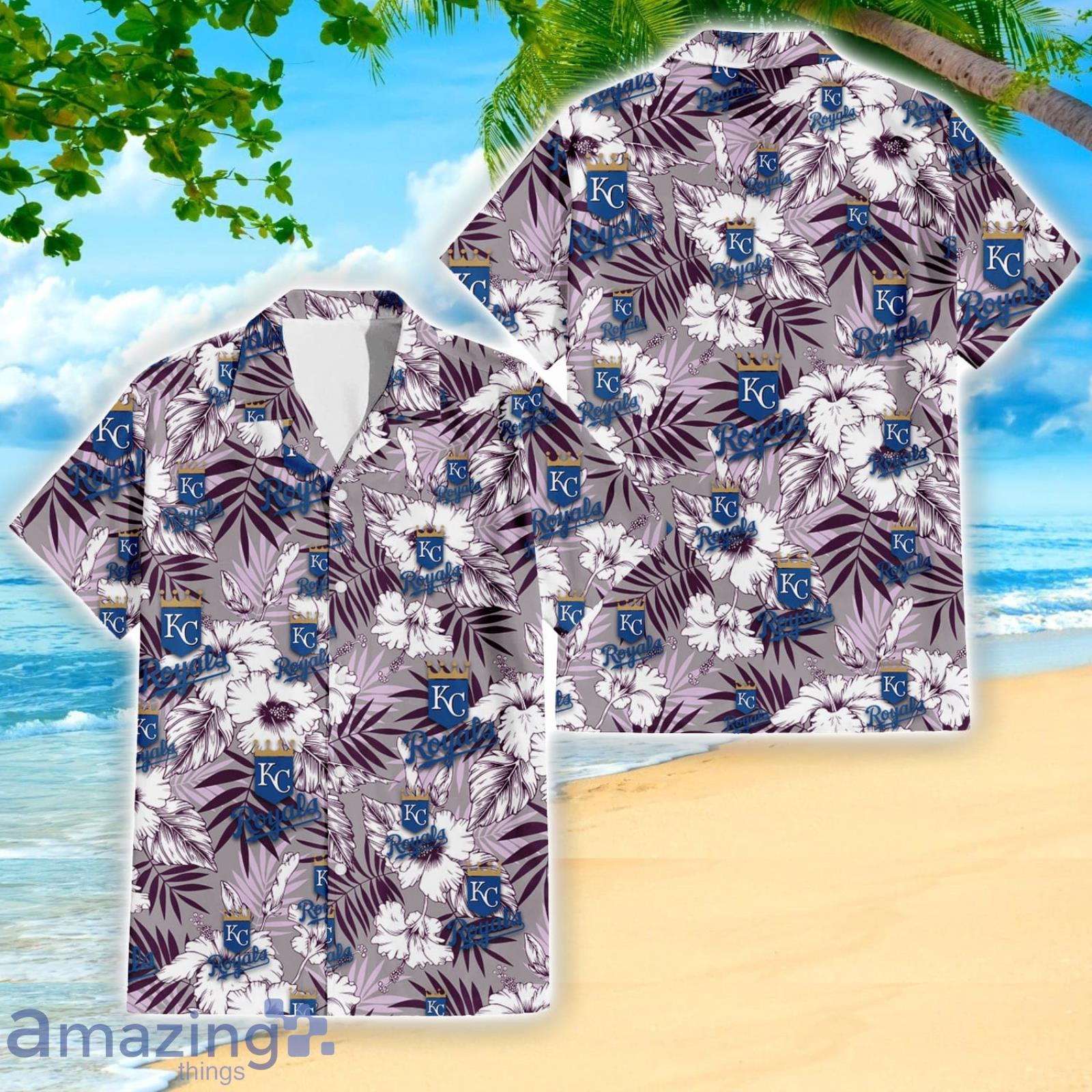 Kansas City Royals Hibiscus Lover Violet Leaves Light 3D Hawaiian Shirt Summer Gift Product Photo 1