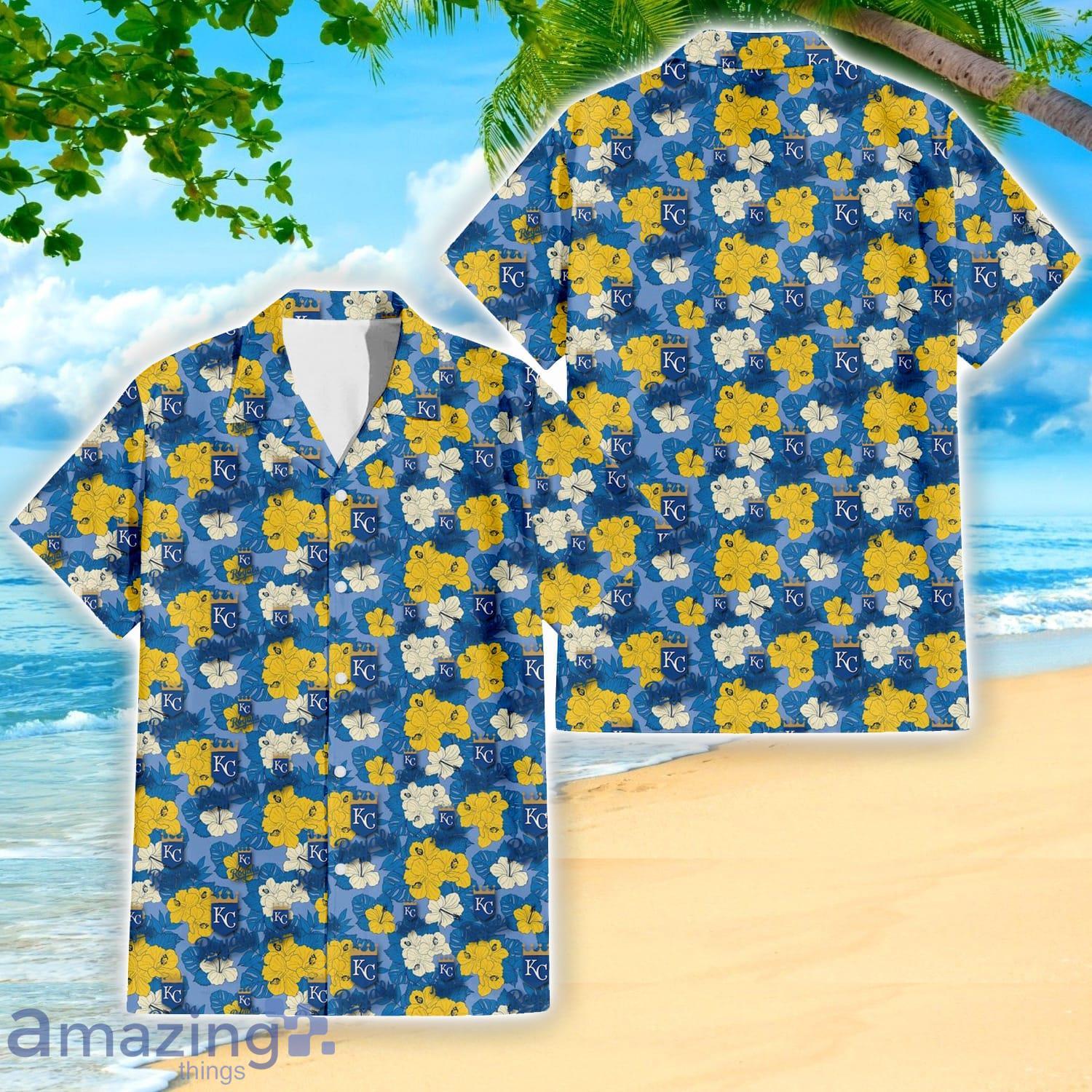 Kansas City Royals Yellow White Hibiscus Powder Blue Pattern 3D Hawaiian Shirt Beach Gift Product Photo 1