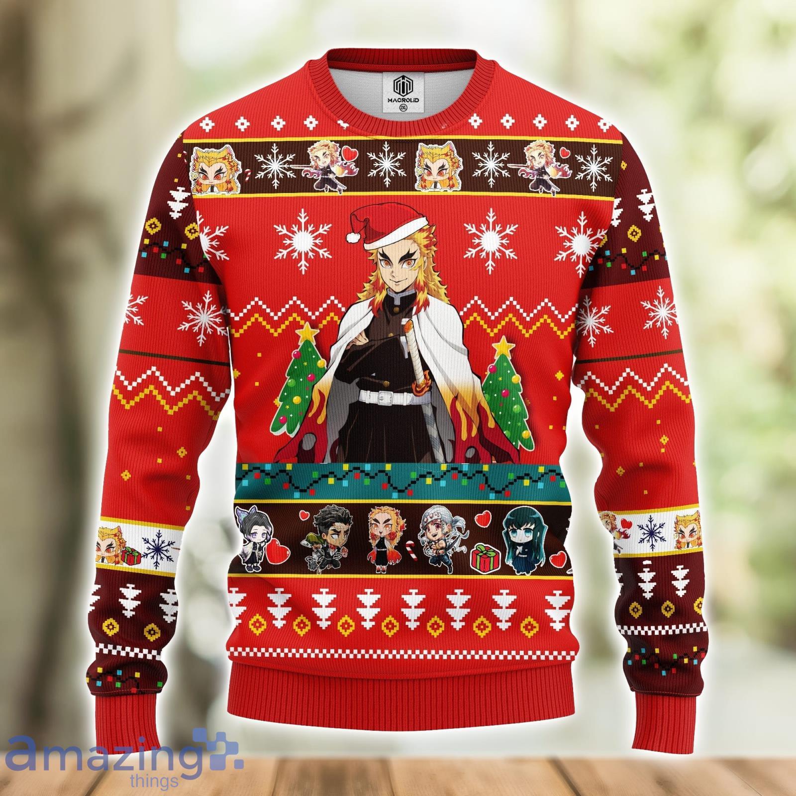 Kyojuro Rengoku Demon Slayer Anime Ugly Christmas Sweater Red 1 Amazing Gift Men And Women Christmas Gift Product Photo 1 Kyojuro Rengoku Demon Slayer Anime Ugly Christmas Sweater Red 1 Amazing Gift Men And Women Christmas Gift Product Photo 1