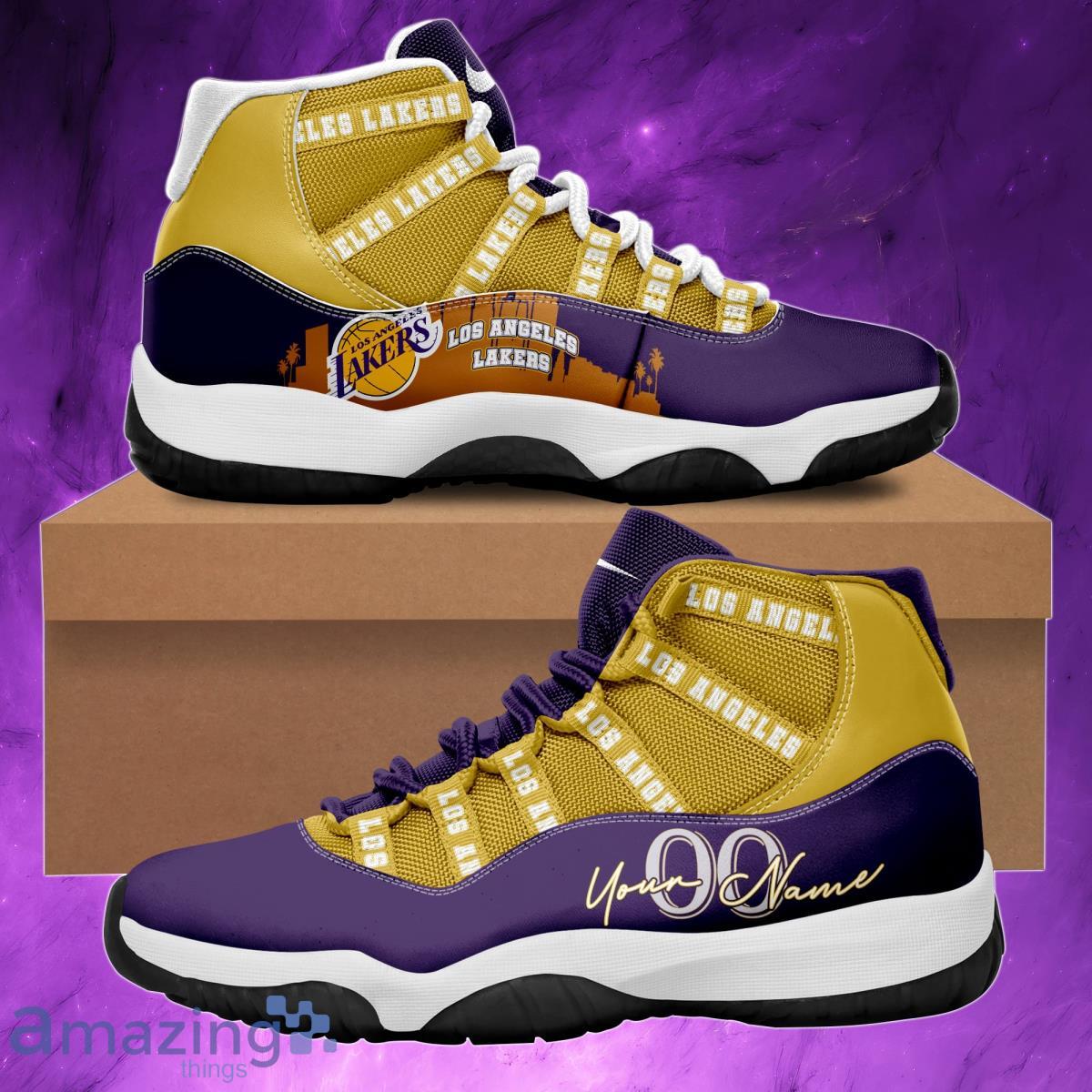 Los Angeles Lakers Purple and Gold High Tops  Jordan shoes retro, Sneakers  men fashion, All nike shoes