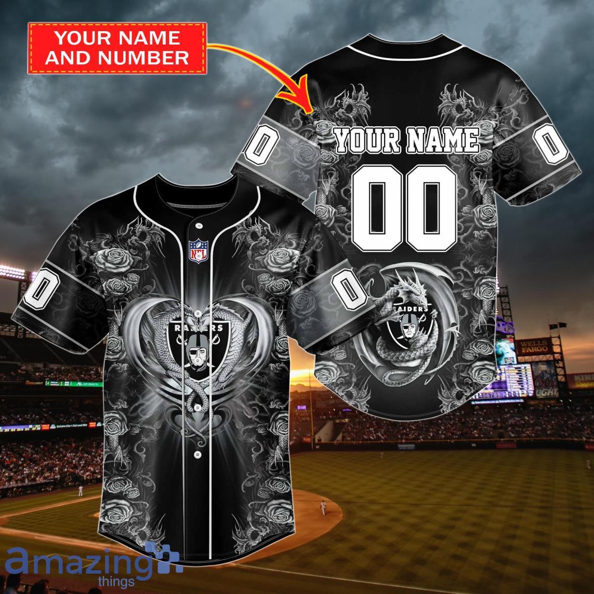 Las Vegas Raiders Personalized Name & Number NFL Dragon Baseball Shirt Best  Gift Fans