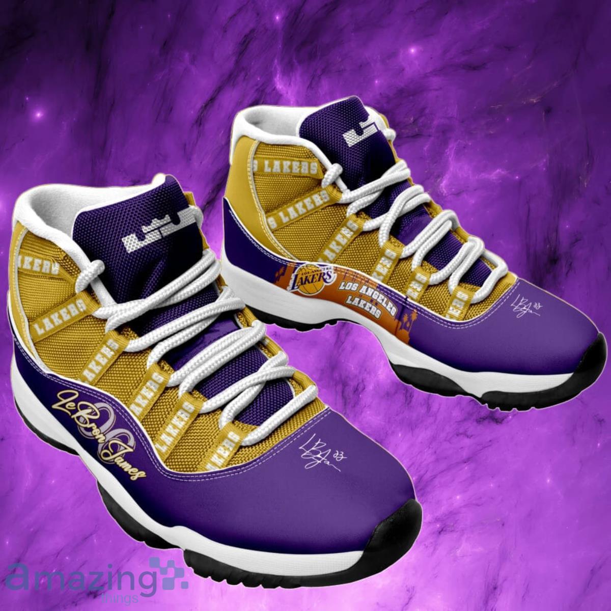 Lebron James Los Angeles Lakers All Over Print Air Jordan 11 Shoes For Men  And Women