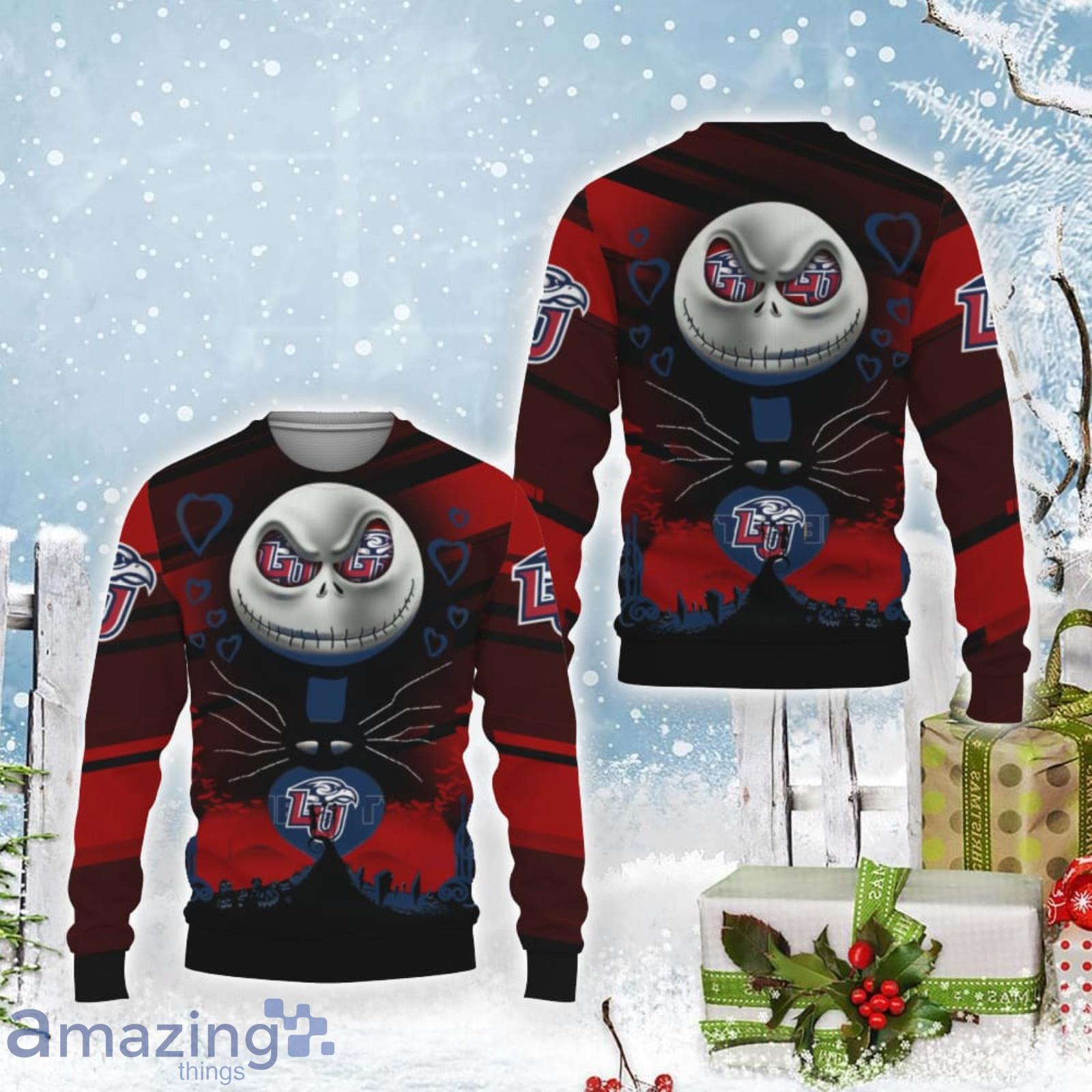 Liberty Flames Jack Skellington 2023 Ugly Christmas Sweater Product Photo 1