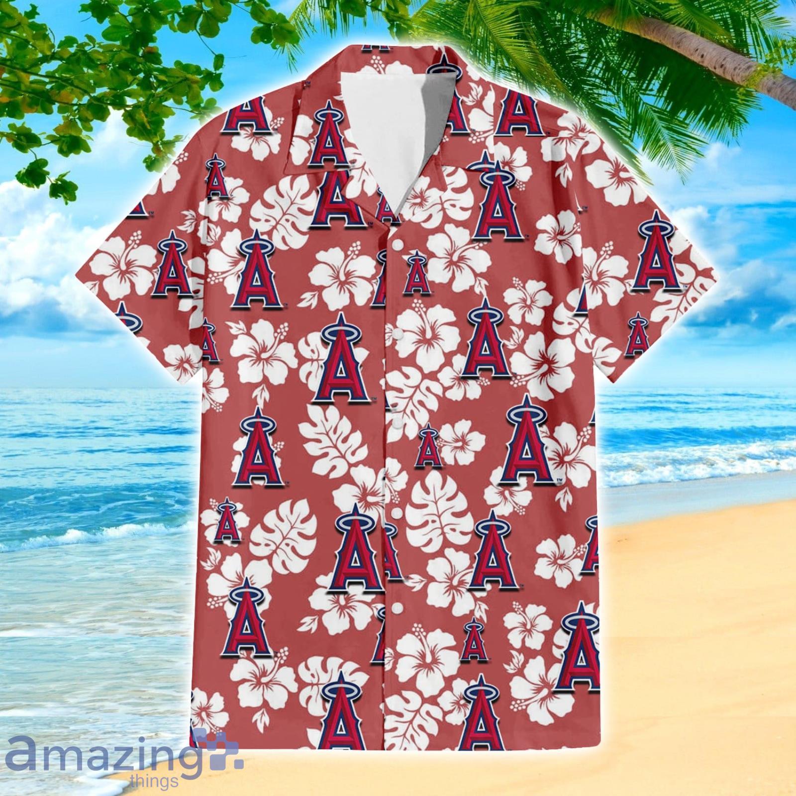 Los Angeles Angels Sport Fans Hibiscus All Over Print 3D Hawaiian Shirt image Los Angeles Angels Sport Fans Hibiscus All Over Print 3D Hawaiian Shirt Product Photo 2